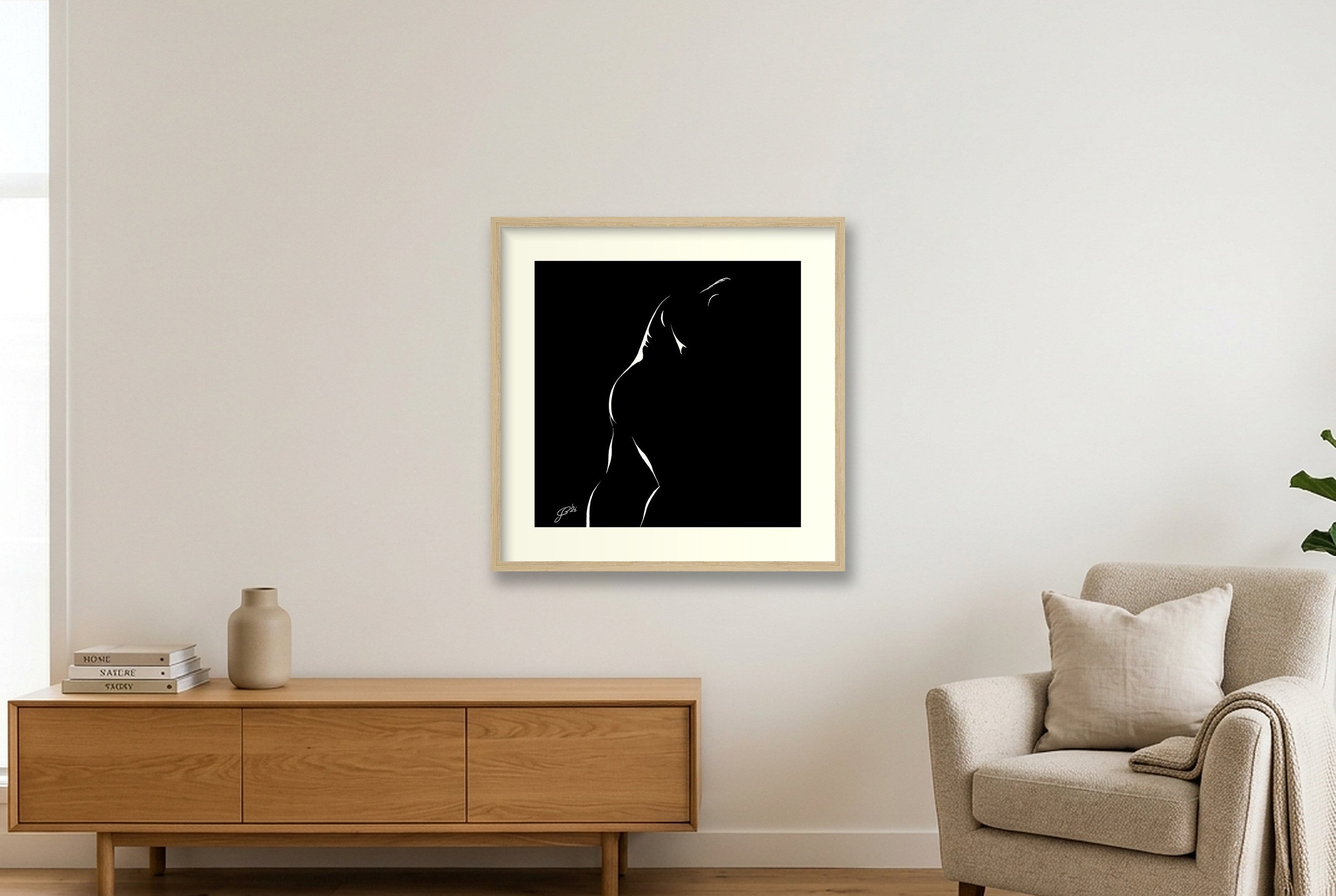 Big-arse Bob “Negative space Bear” — 50×50cm, 20×20" Oak Frame