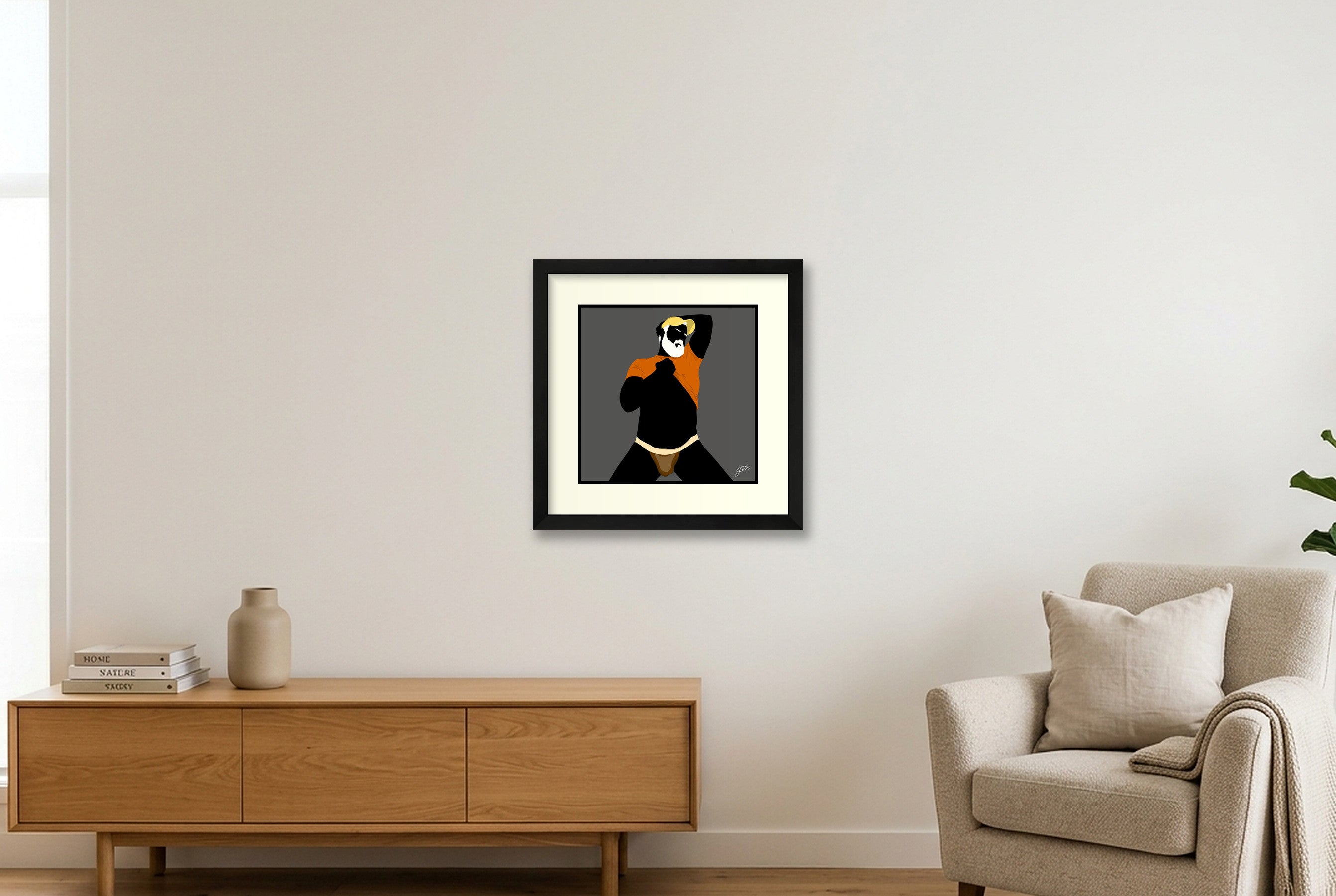 Ben - Bear flag colours Art - Grey — 30×30cm, 12×12" Black Frame