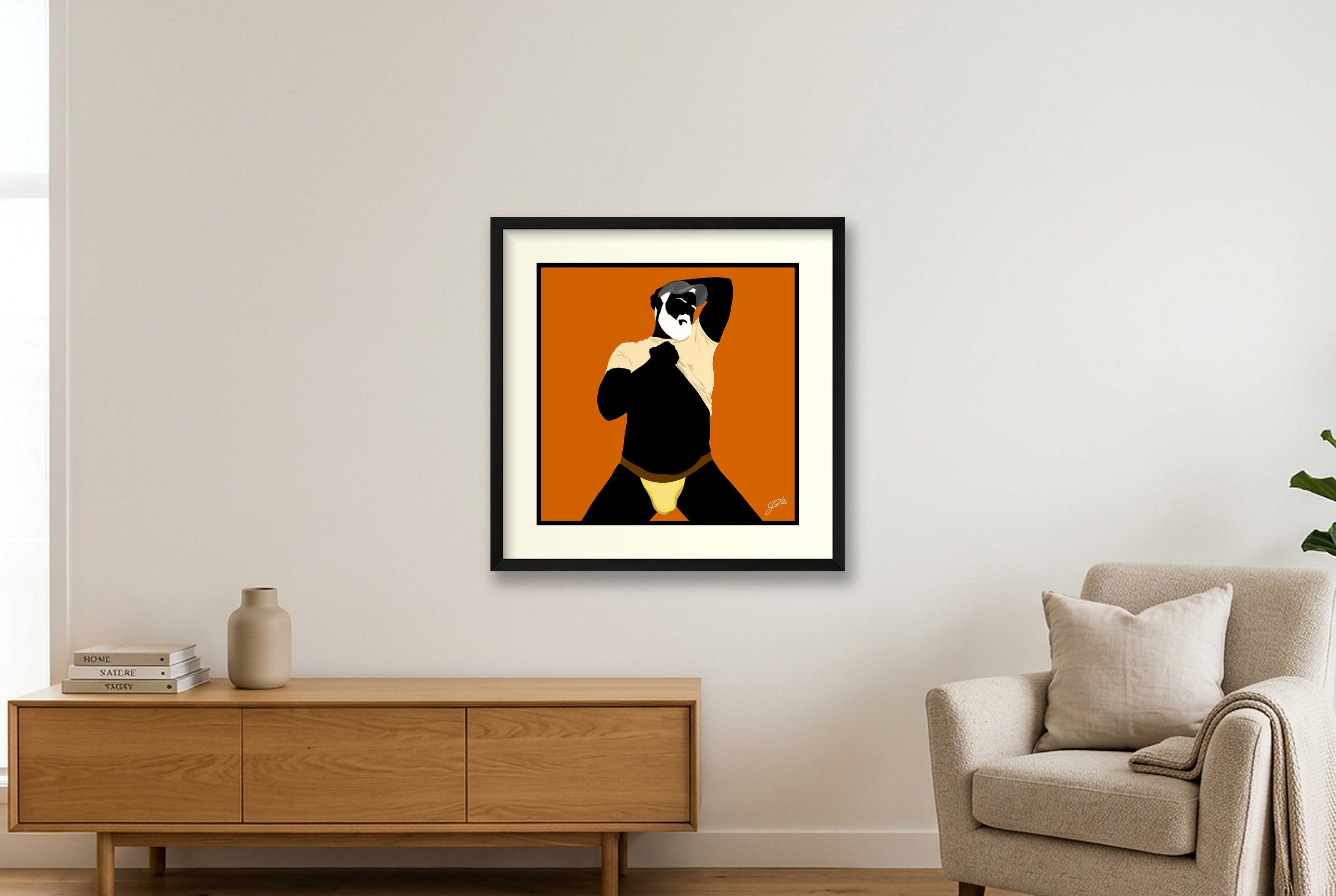 Ben - Bear flag colours Art - Orange — 50×50cm, 20×20" Black Frame