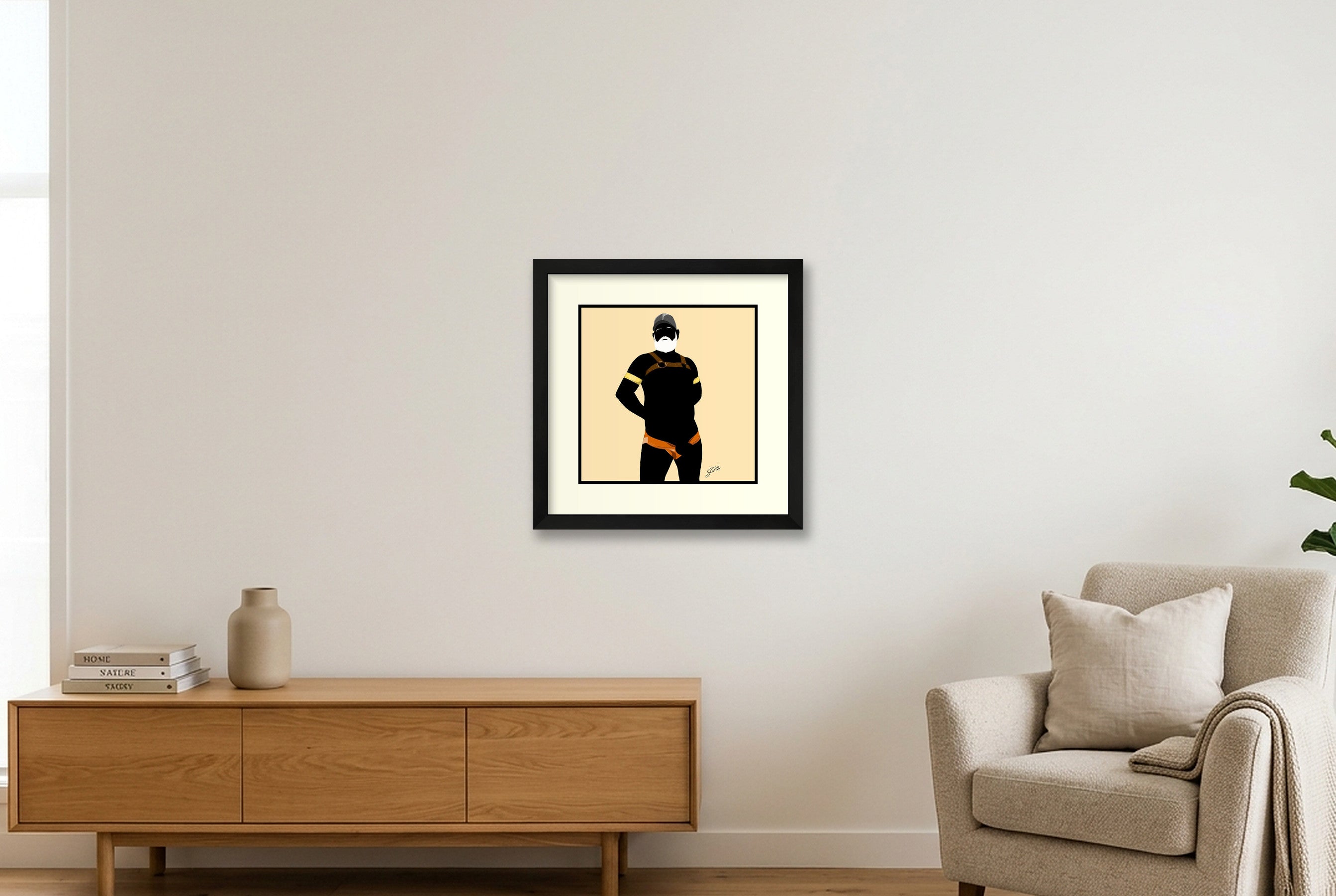 Rob - Bear flag colours Art - Cream — 30×30cm, 12×12" Black Frame