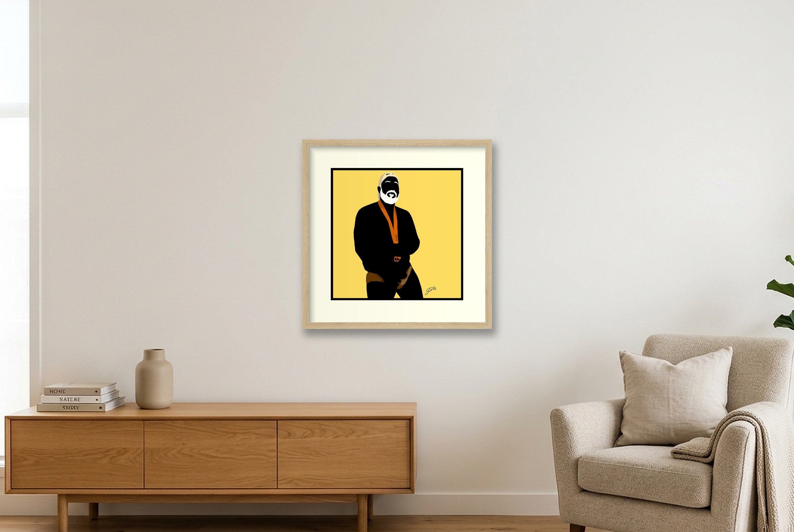 Raul - Bear flag colours Art - Yellow — 40×40cm, 16×16" Oak Frame