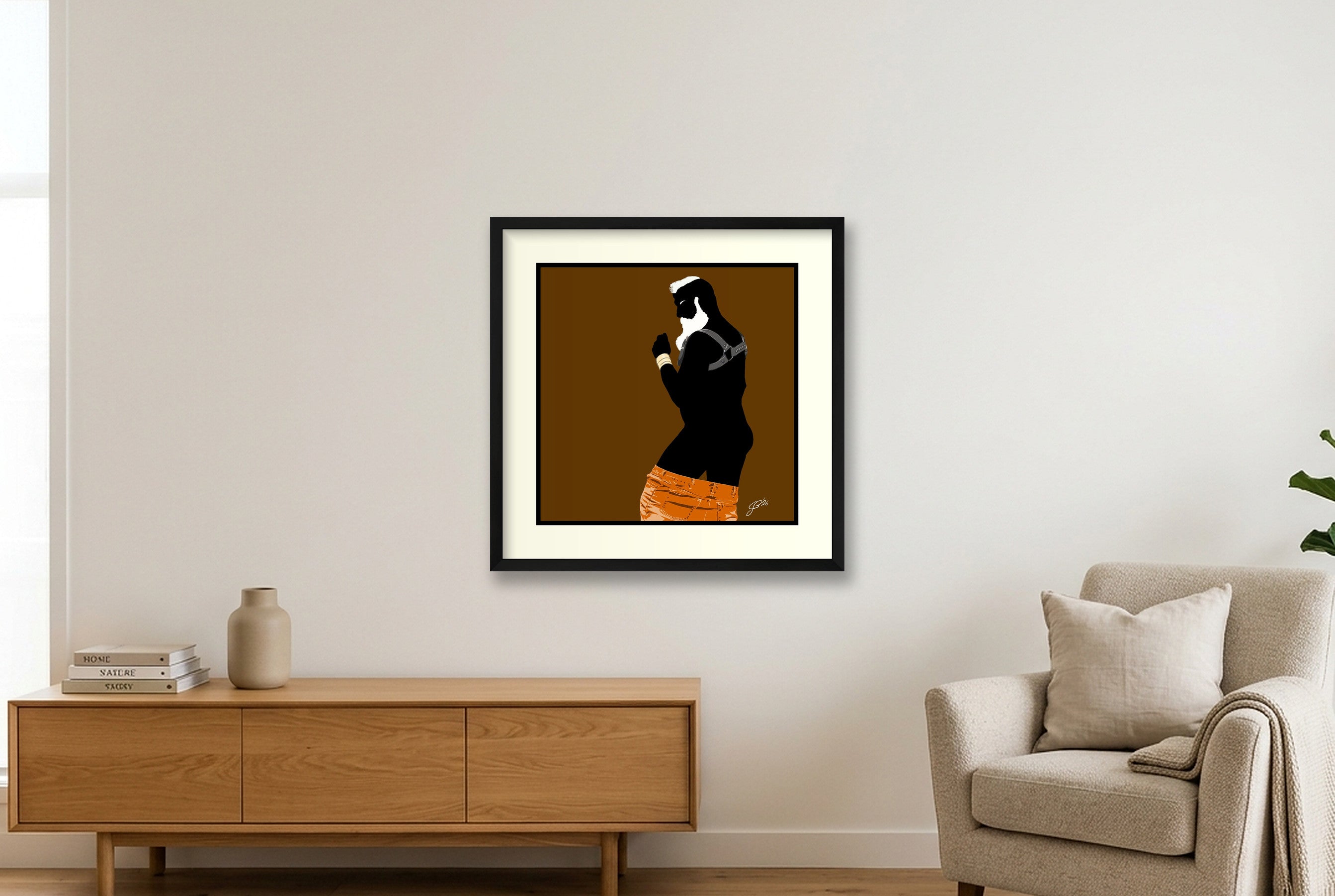 Bruce - Bear flag colours Art - Brown — 50×50cm, 20×20" Black Frame
