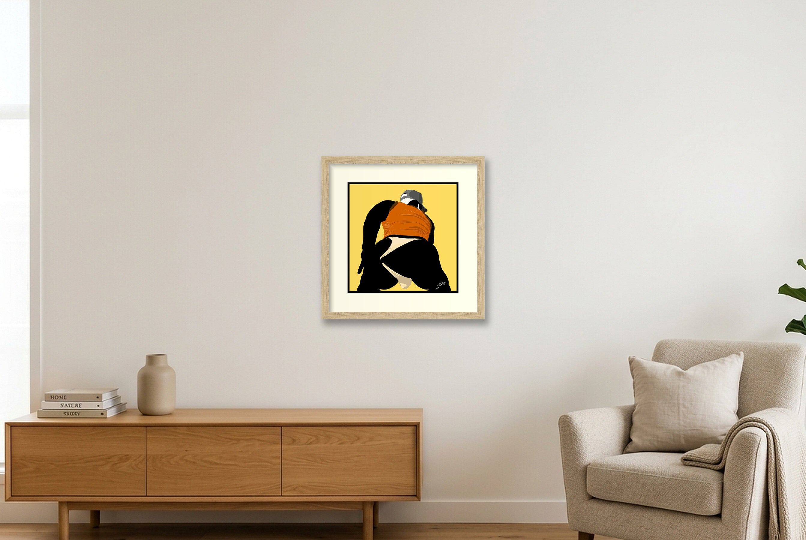 Tom - Bear flag colours Art - Yellow — 30×30cm, 12×12" Oak Frame