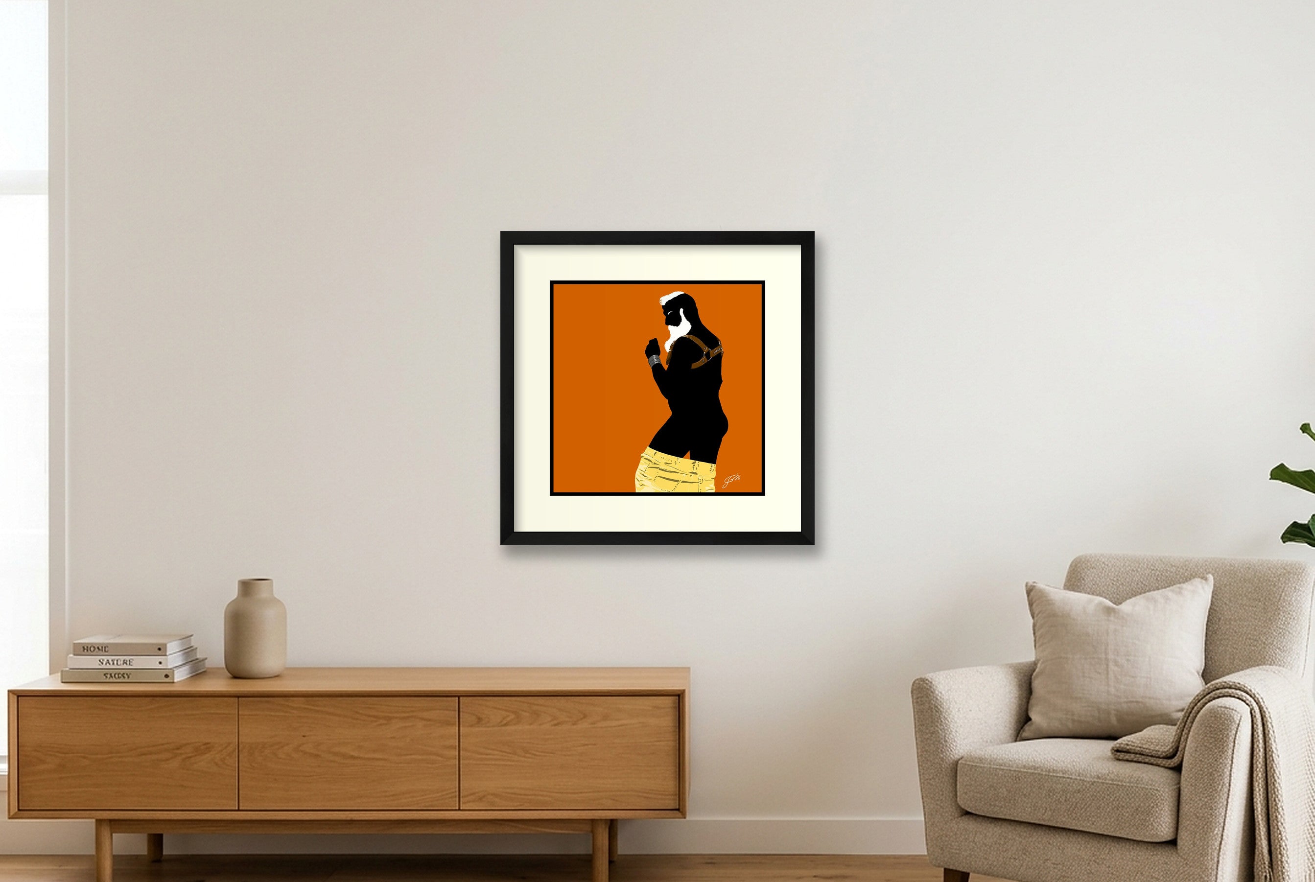 Bruce - Bear flag colours Art - Orange — 40×40cm, 16×16" Black Frame