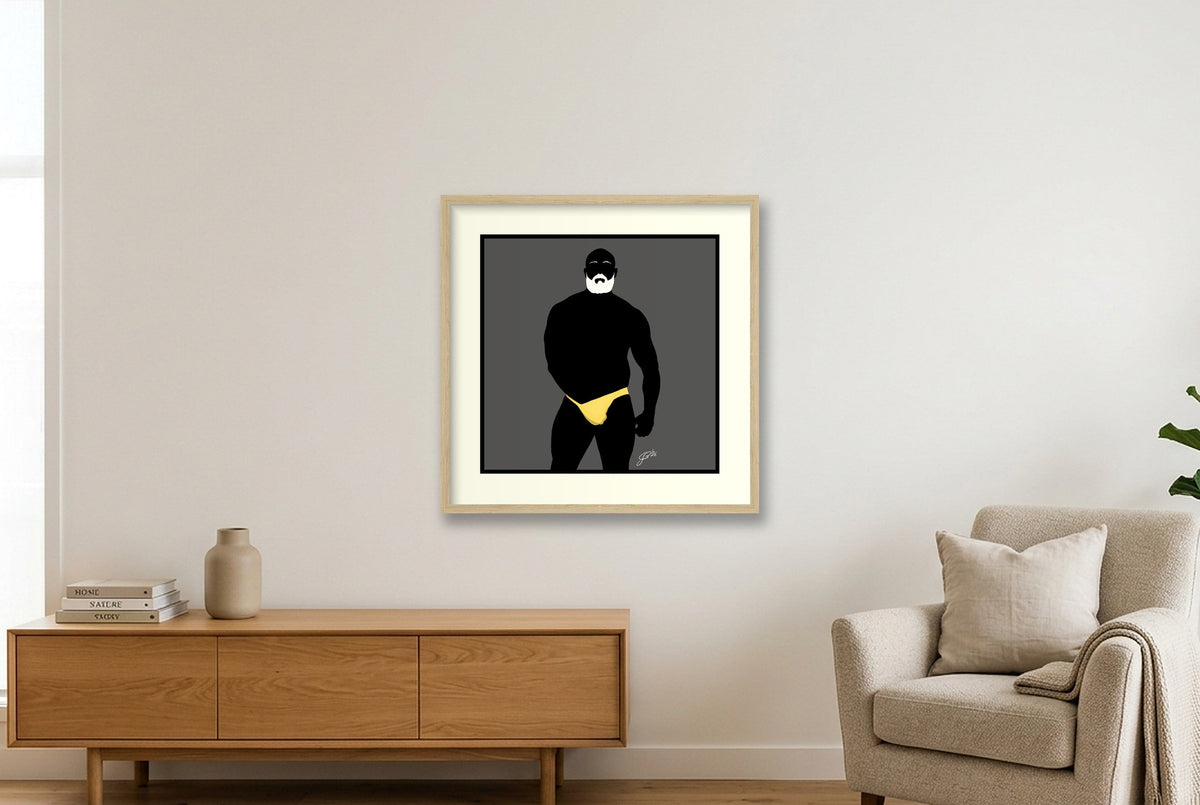 Rex - Bear flag colours Art - Grey — 50×50cm, 20×20" Oak Frame