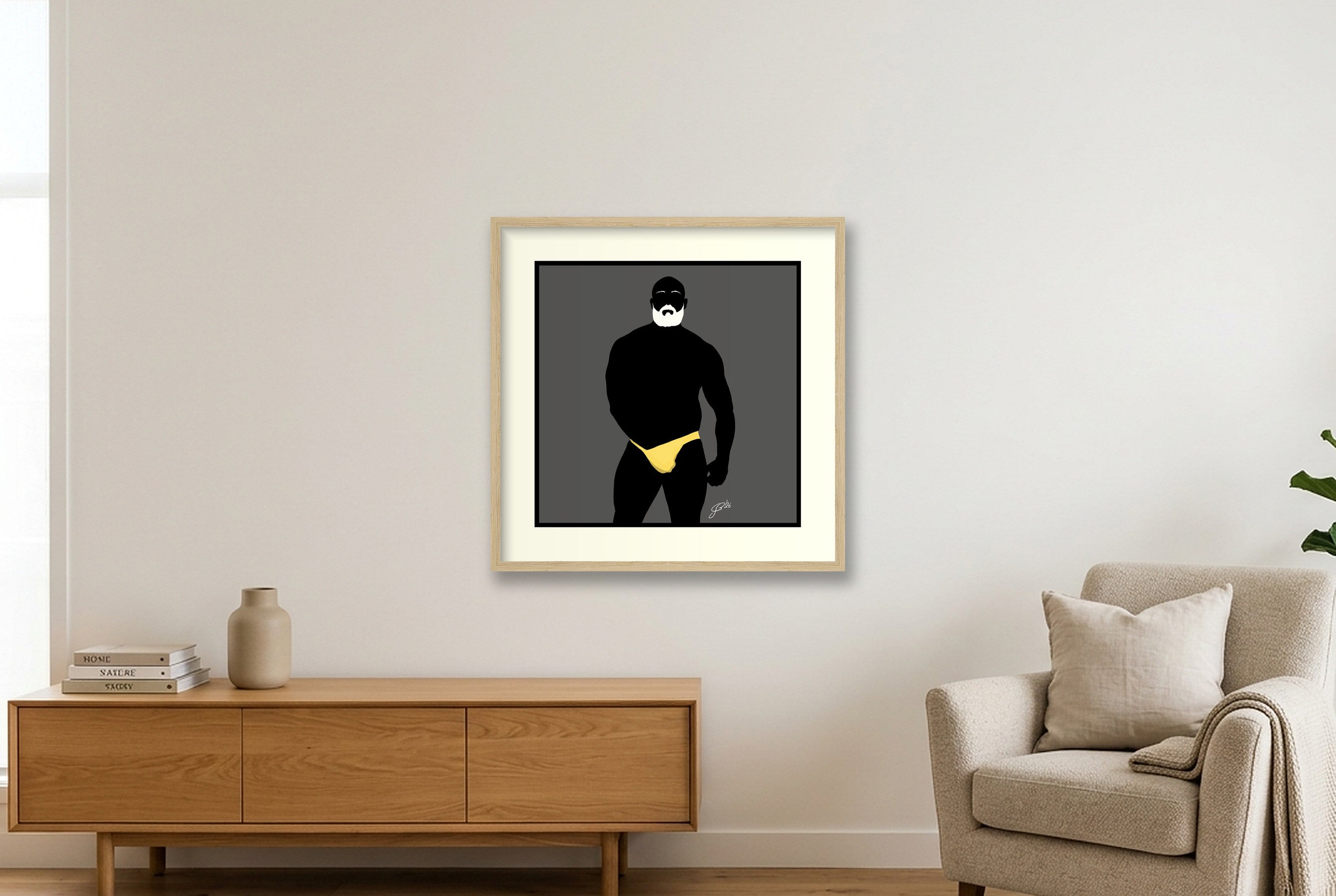 Rex - Bear flag colours Art - Grey — 50×50cm, 20×20" Oak Frame