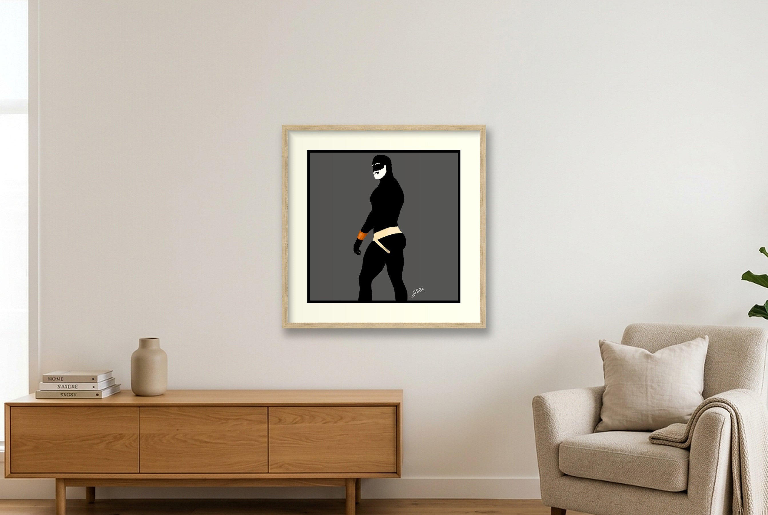 Scott - Bear flag colours Art - Grey — 50×50cm, 20×20" Oak Frame