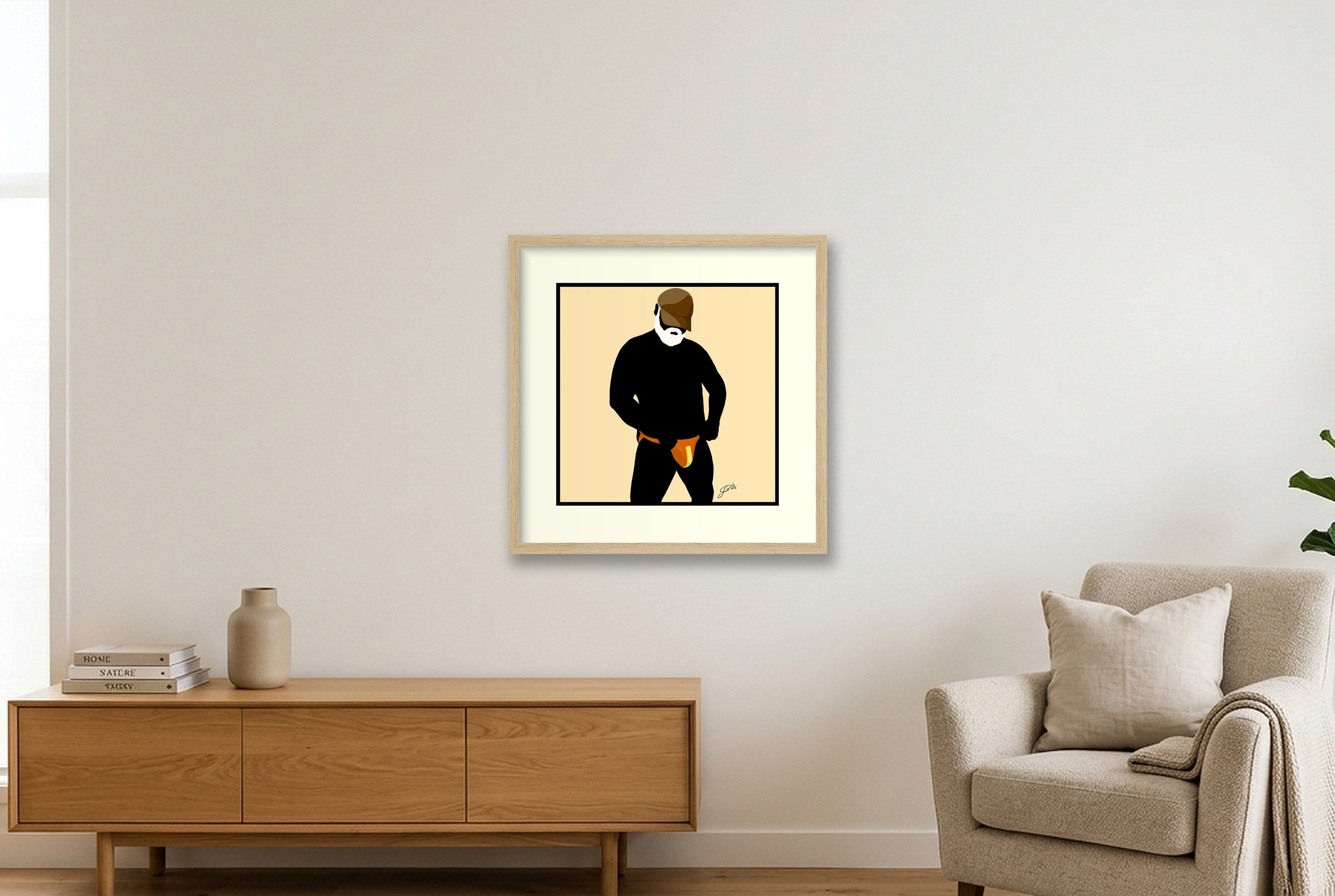 Jim - Bear flag colours Art - Cream — 40×40cm, 16×16" Oak Frame