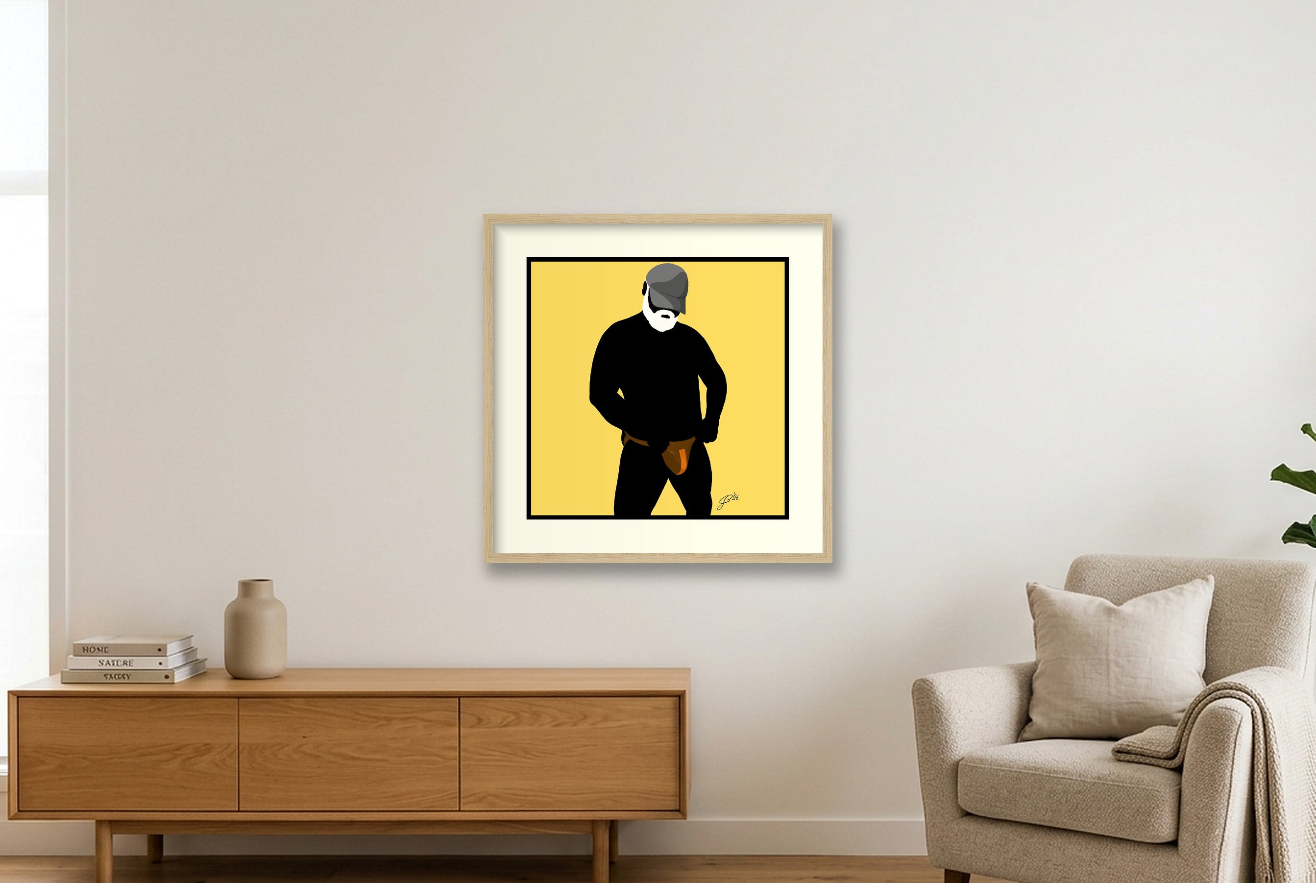Jim - Bear flag colours Art - Yellow — 50×50cm, 20×20" Oak Frame