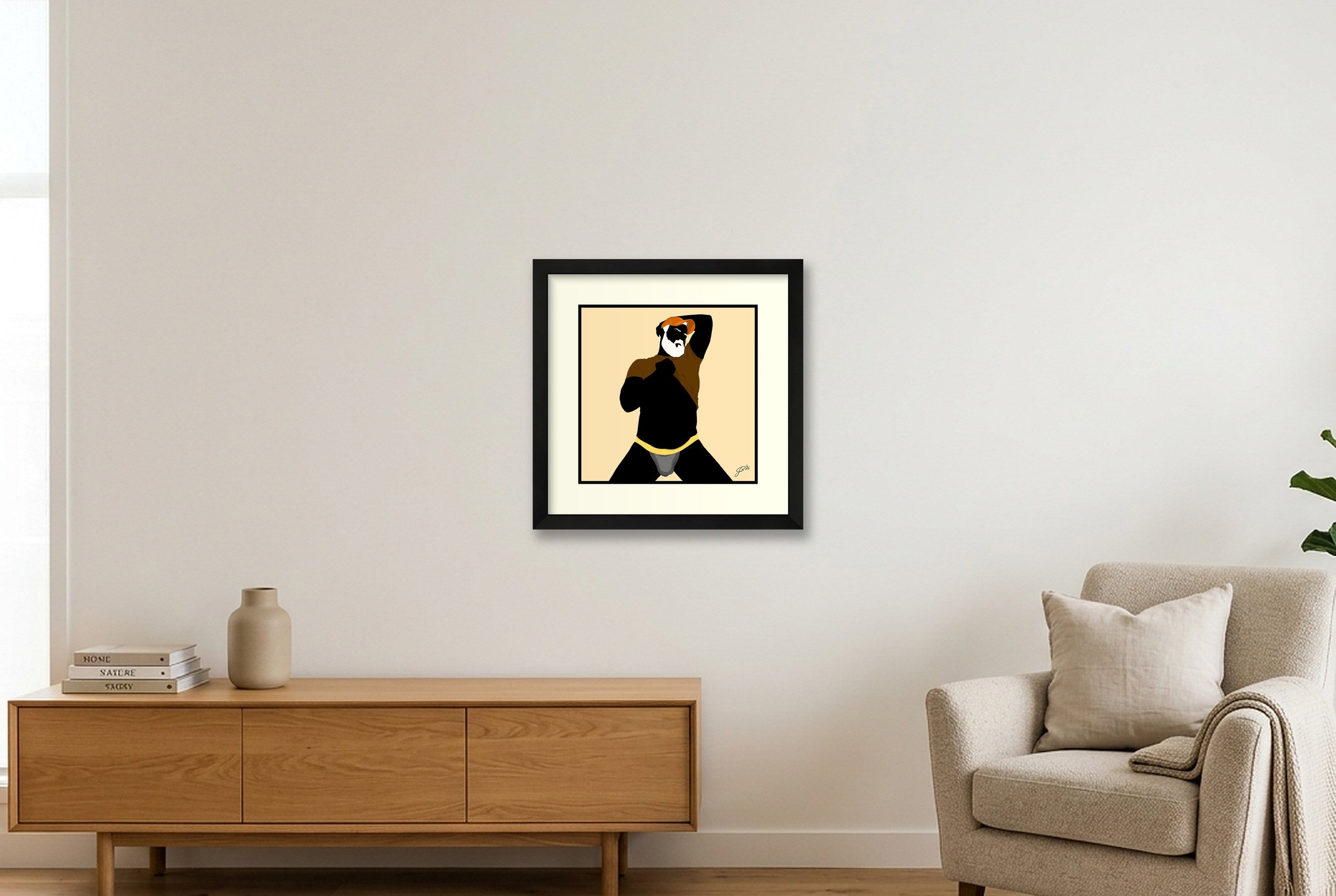 Ben - Bear flag colours Art - Cream — 30×30cm, 12×12" Black Frame