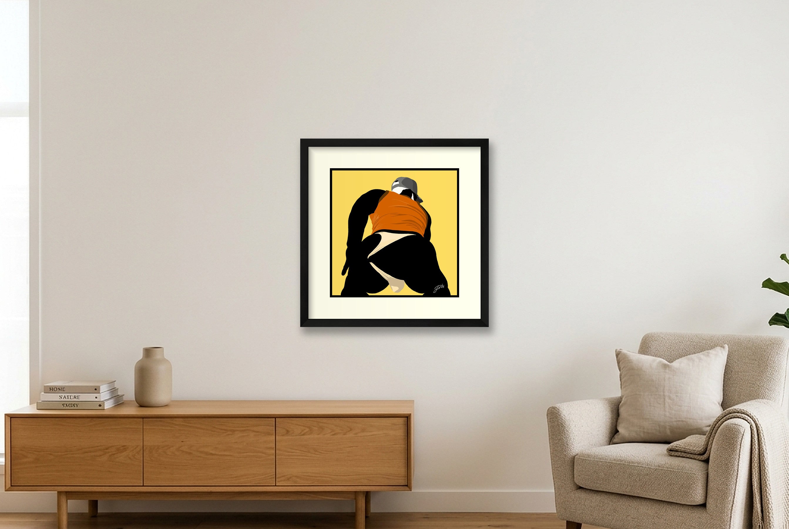 Tom - Bear flag colours Art - Yellow — 40×40cm, 16×16" Black Frame