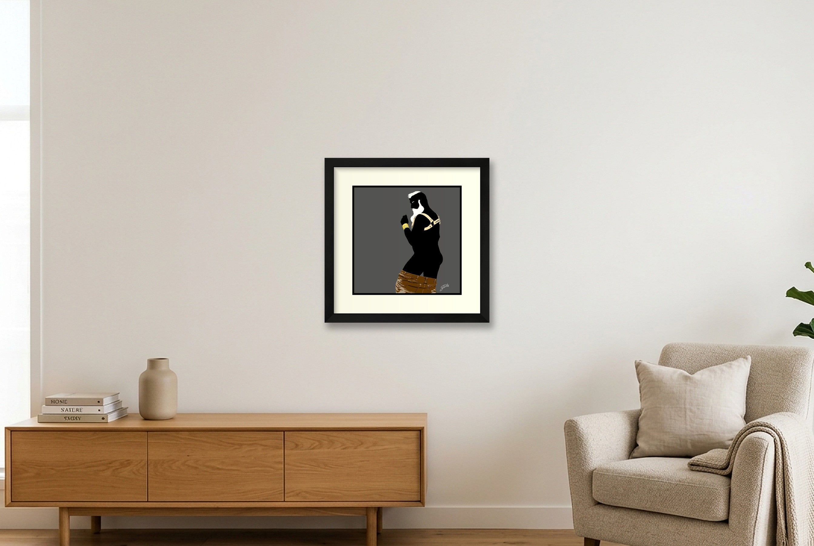 Bruce - Bear flag colours Art - Grey — 30×30cm, 12×12" Black Frame