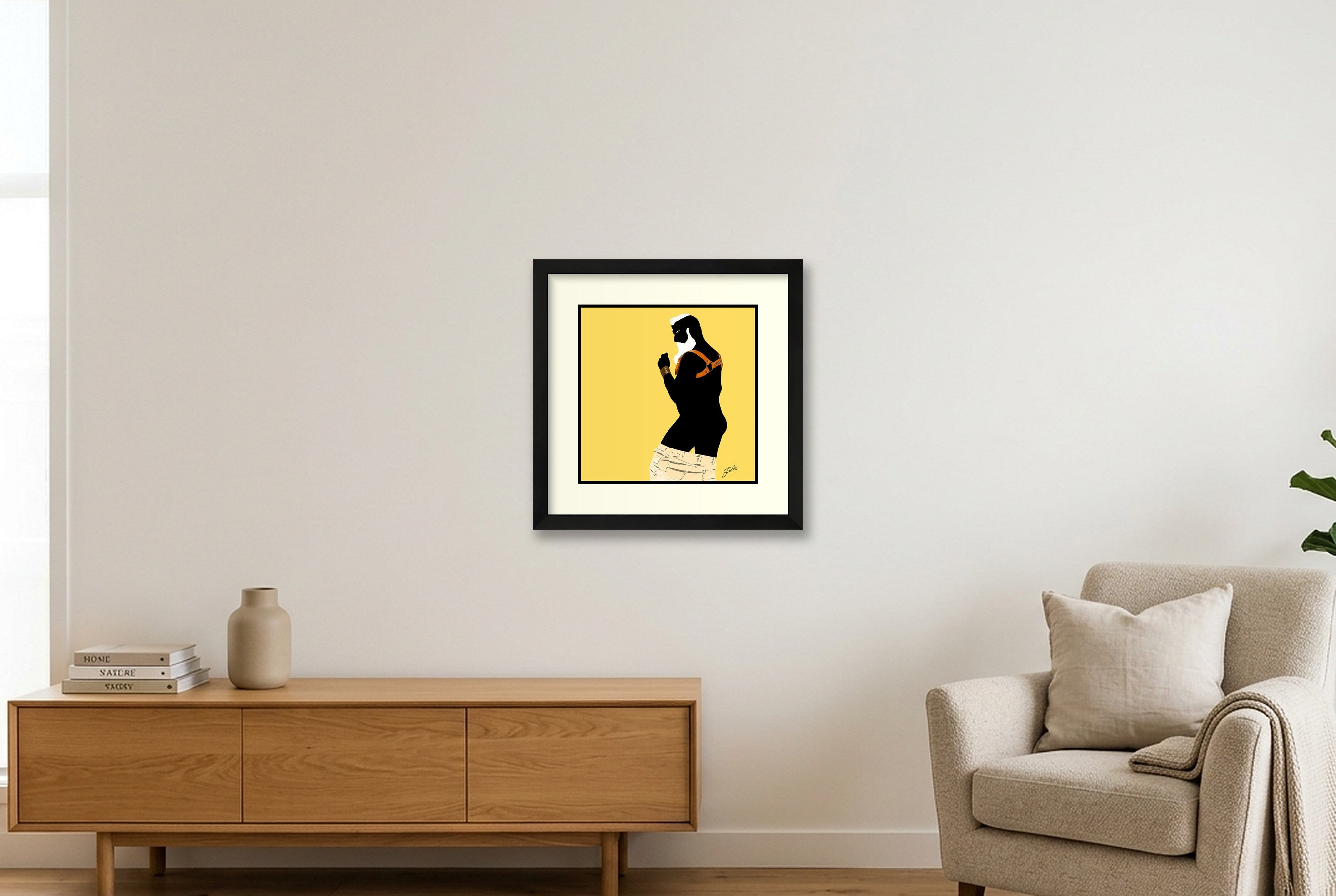 Bruce - Bear flag colours Art - Yellow — 30×30cm, 12×12" Black Frame