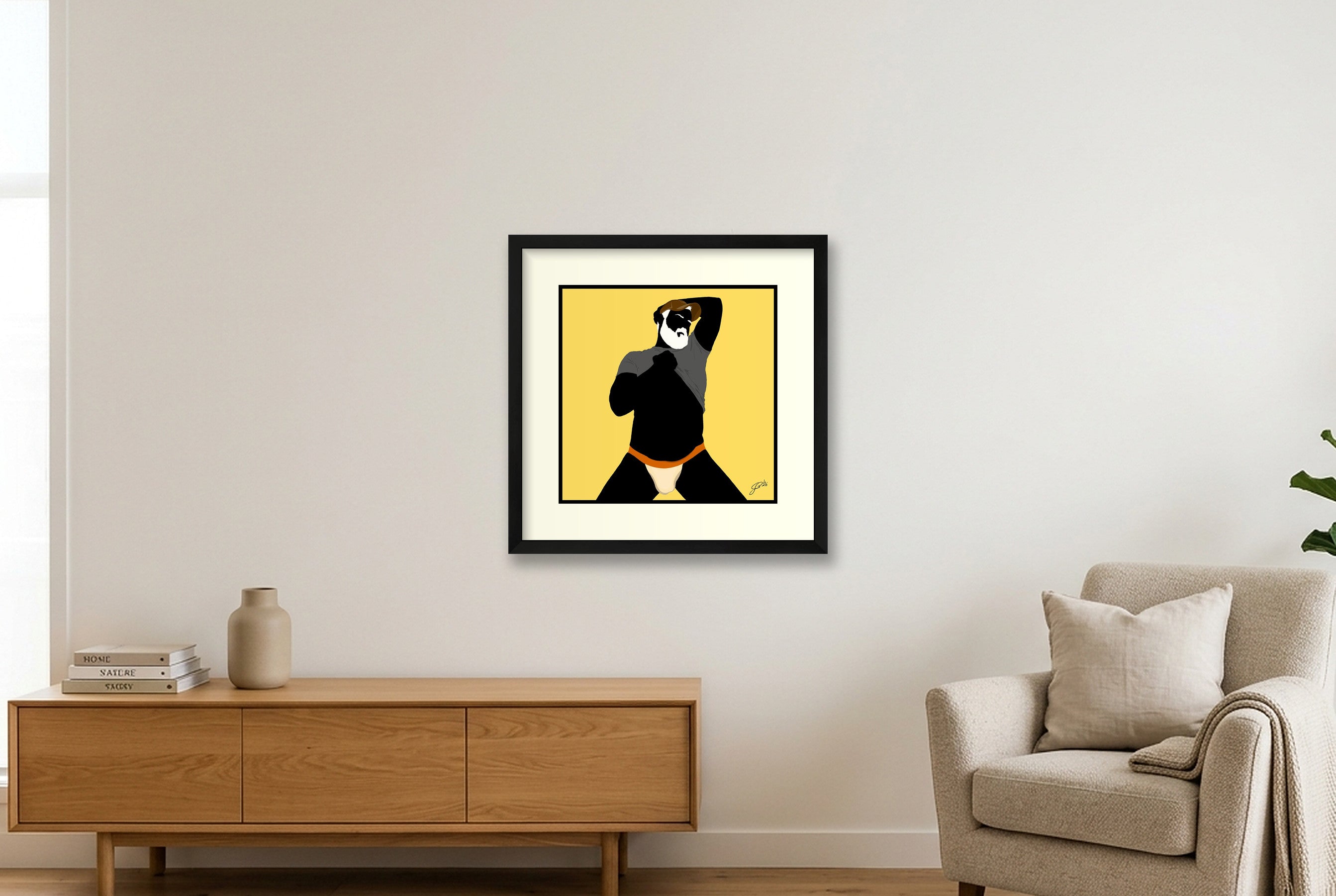 Ben - Bear flag colours Art - Yellow — 40×40cm, 16×16" Black Frame