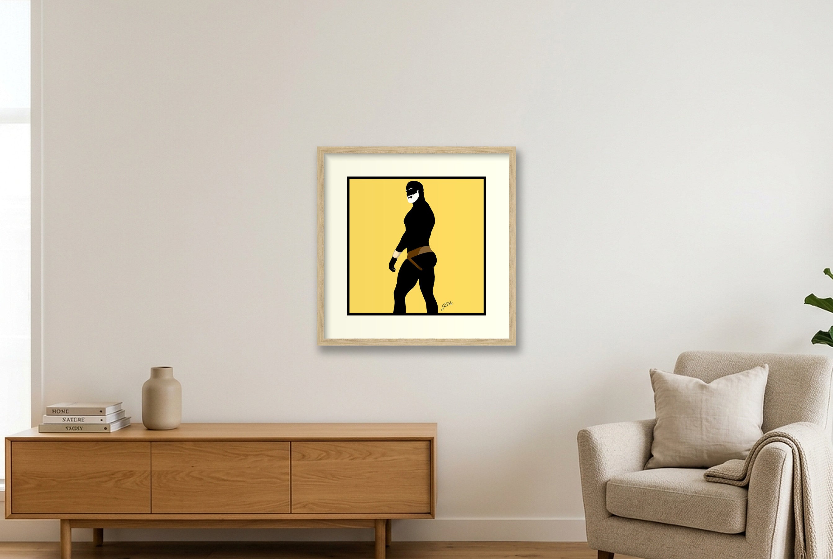Scott - Bear flag colours Art - Yellow — 40×40cm, 16×16" Oak Frame
