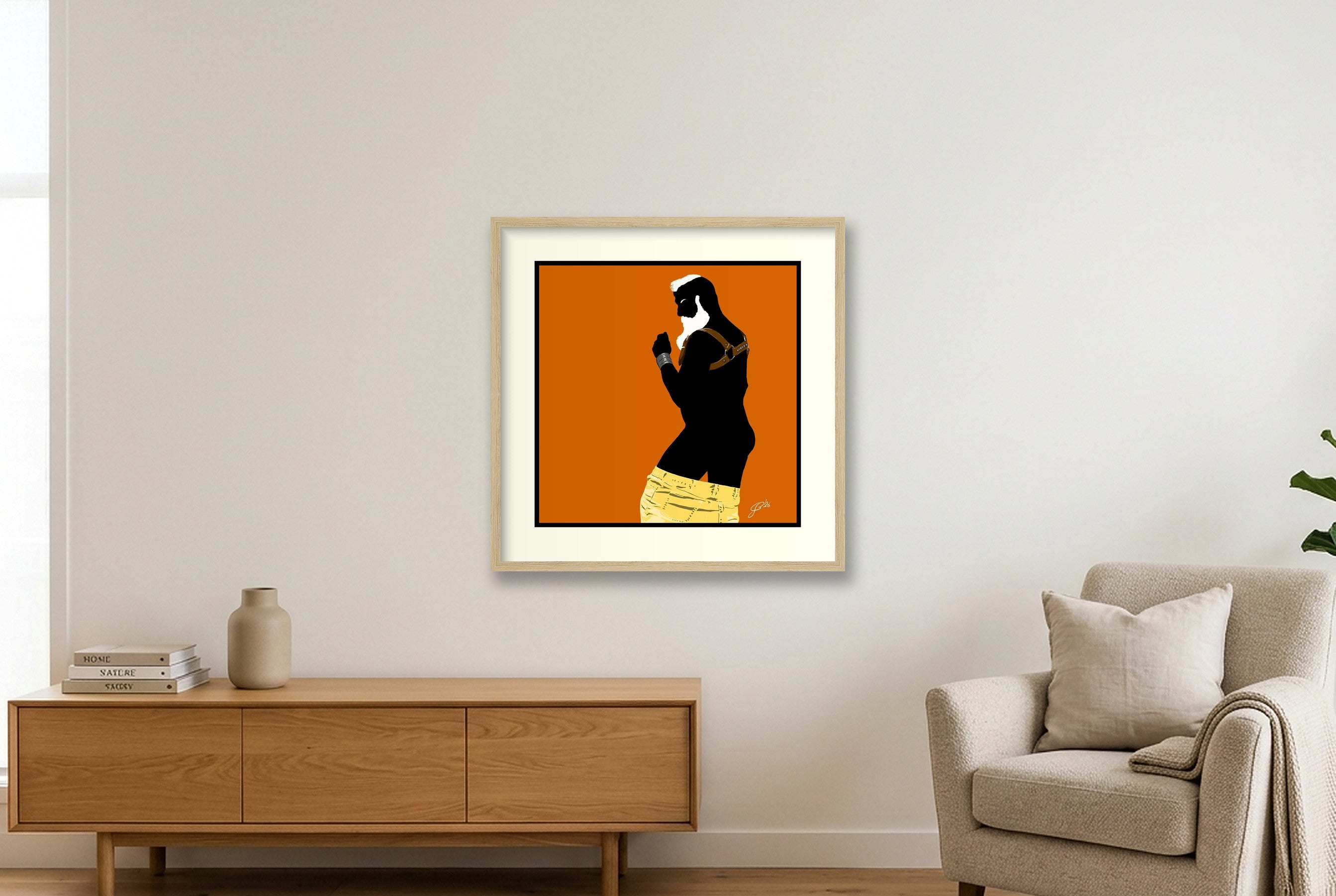 Bruce - Bear flag colours Art - Orange — 50×50cm, 20×20" Oak Frame