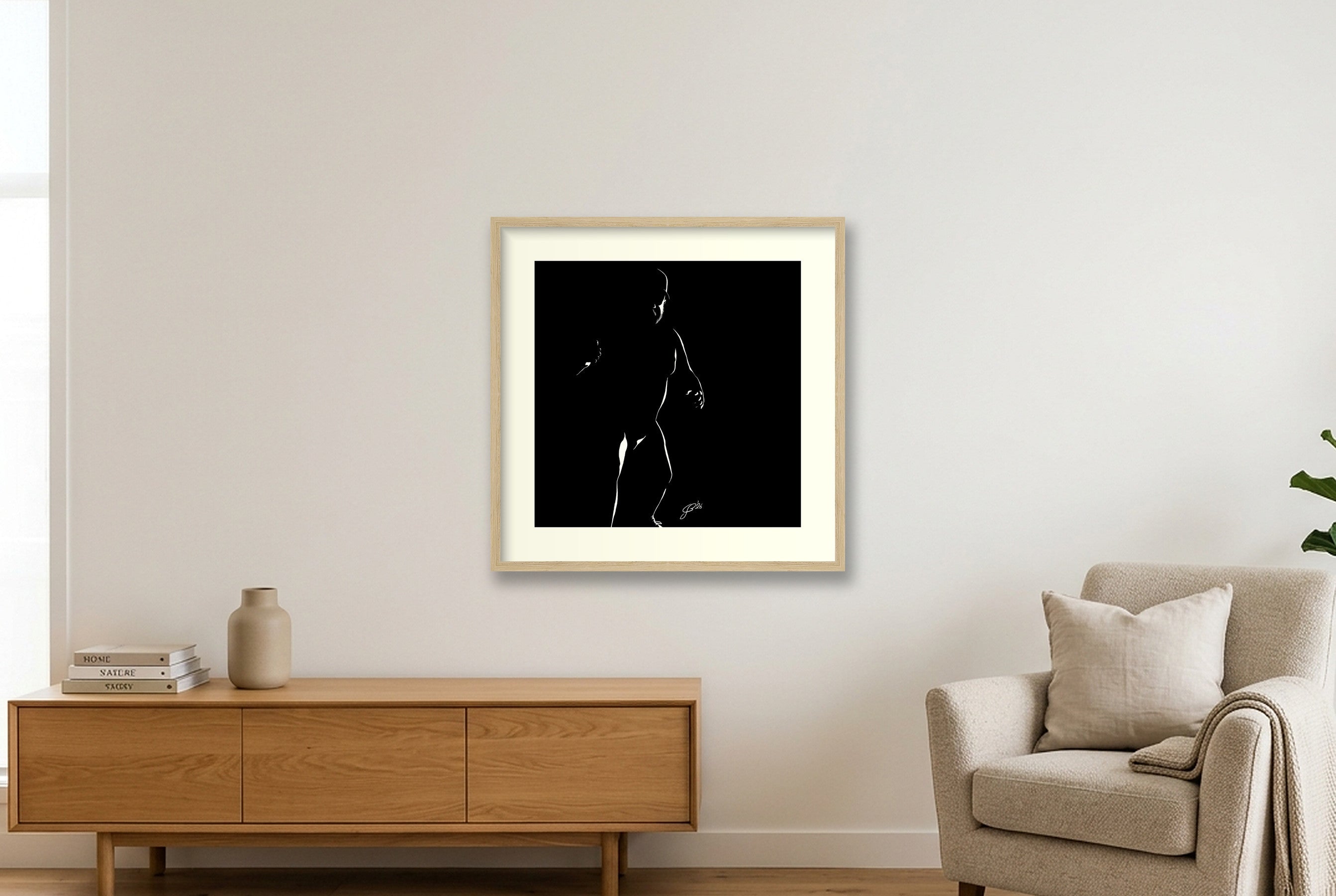 Coach Chuck “Negative space Bear” — 50×50cm, 20×20" Oak Frame