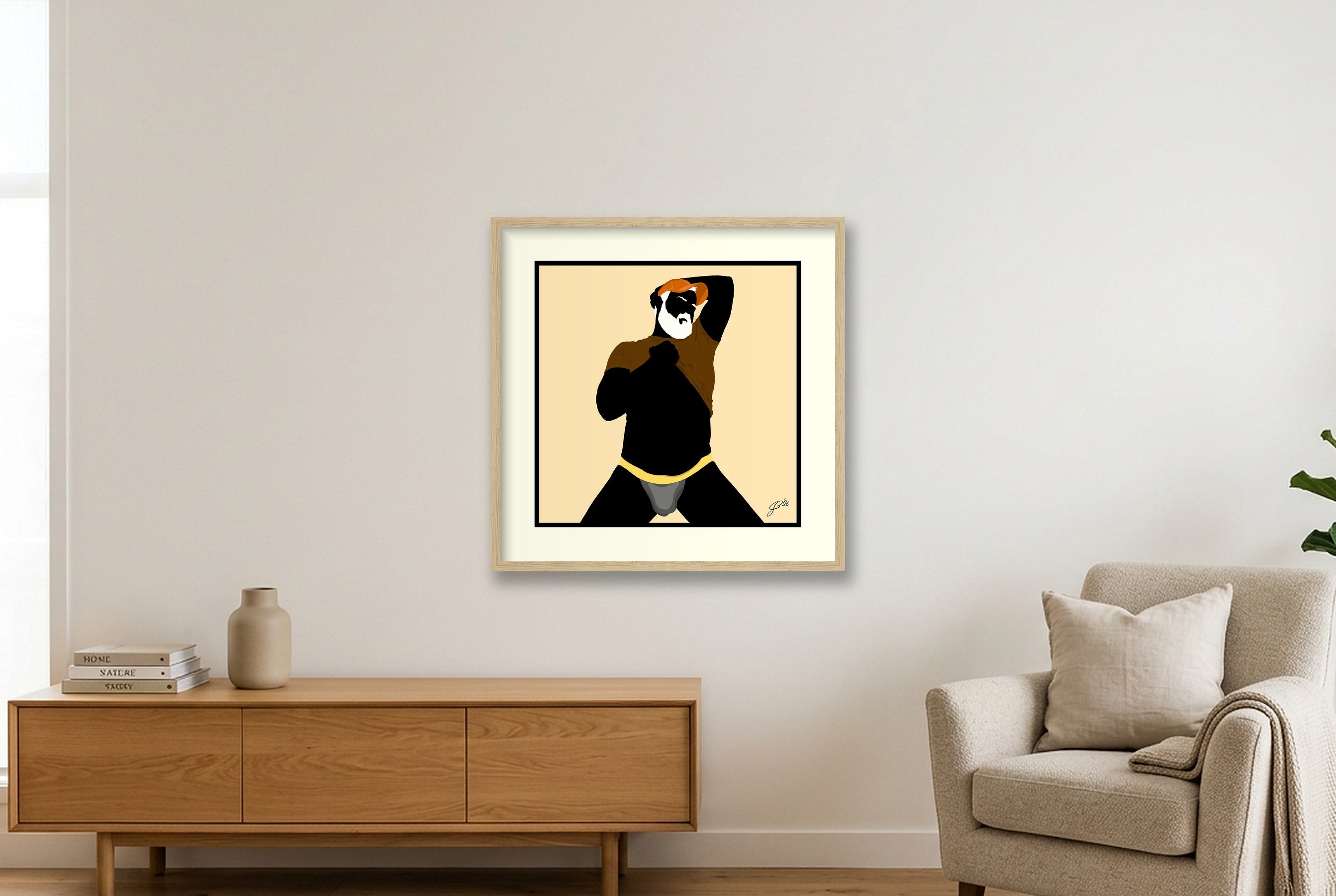 Ben - Bear flag colours Art - Cream — 50×50cm, 20×20" Oak Frame