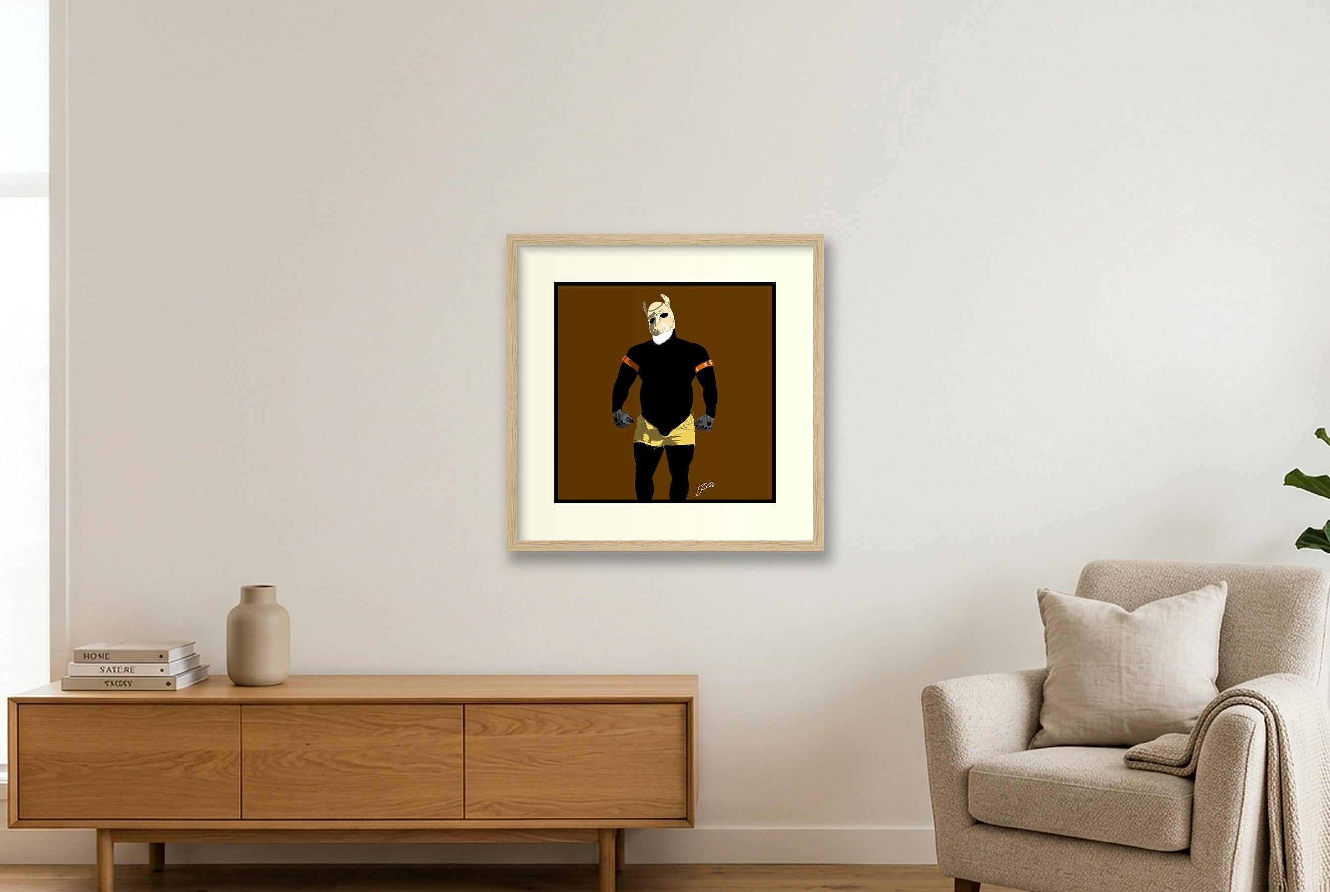 Buck - Bear flag colours Art - Brown — 40×40cm, 16×16" Oak Frame