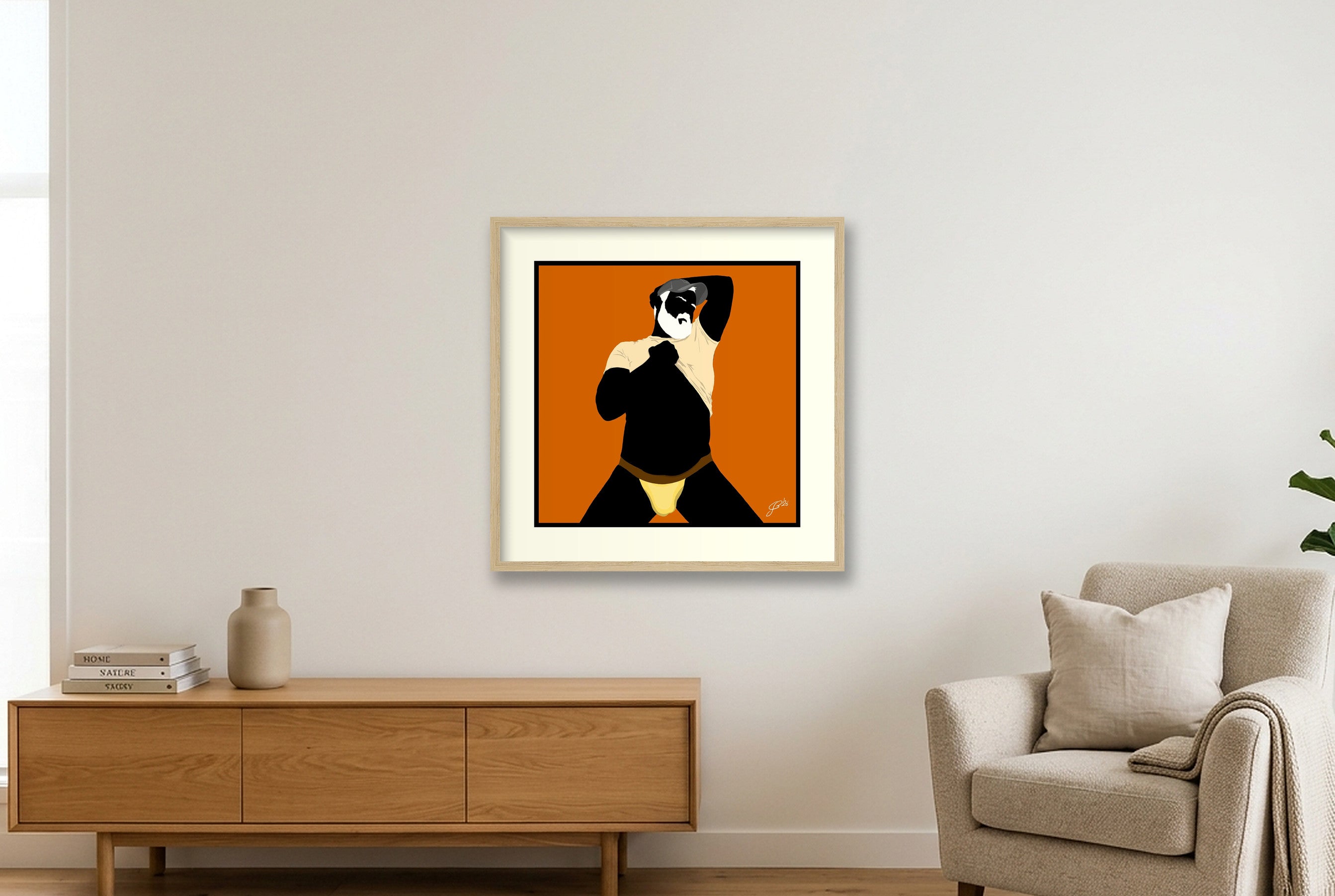 Ben - Bear flag colours Art - Orange — 50×50cm, 20×20" Oak Frame