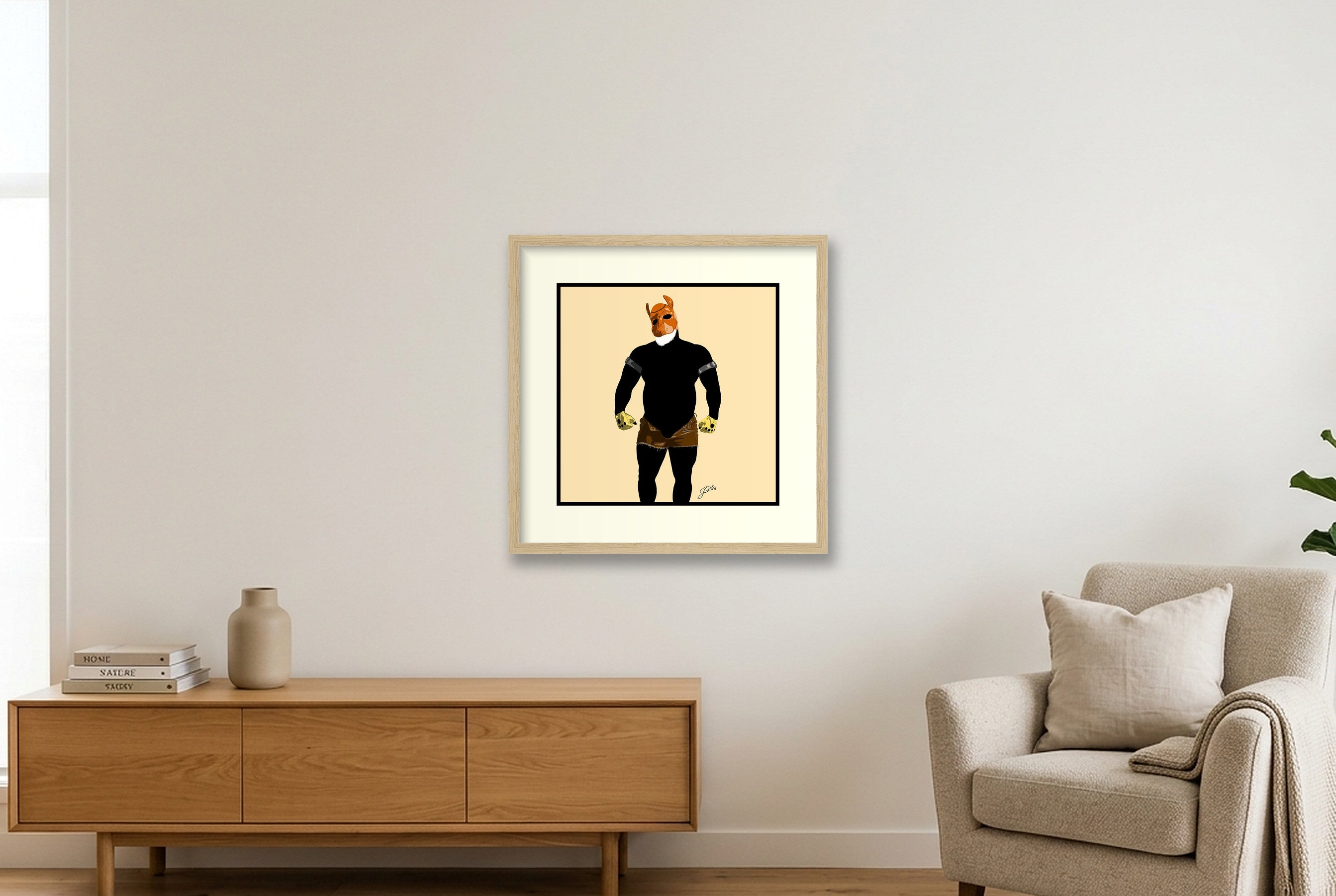 Buck - Bear flag colours Art - Cream — 40×40cm, 16×16" Oak Frame