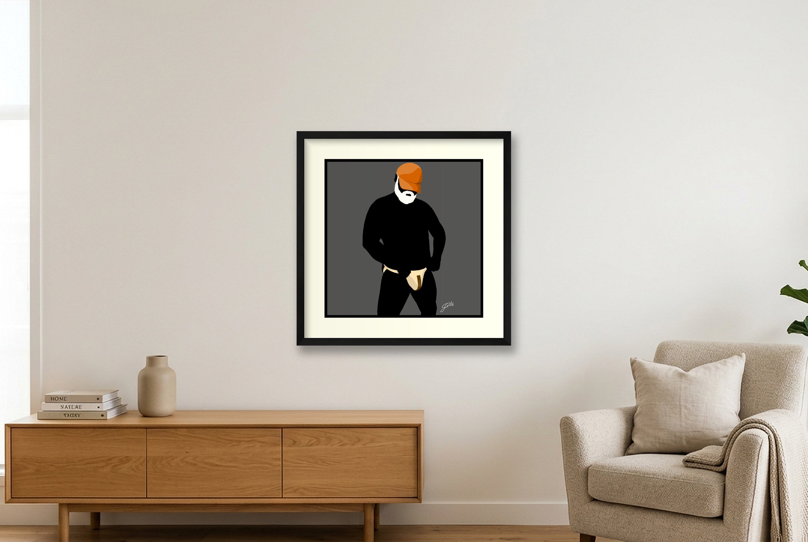 Jim - Bear flag colours Art - Grey — 50×50cm, 20×20" Black Frame
