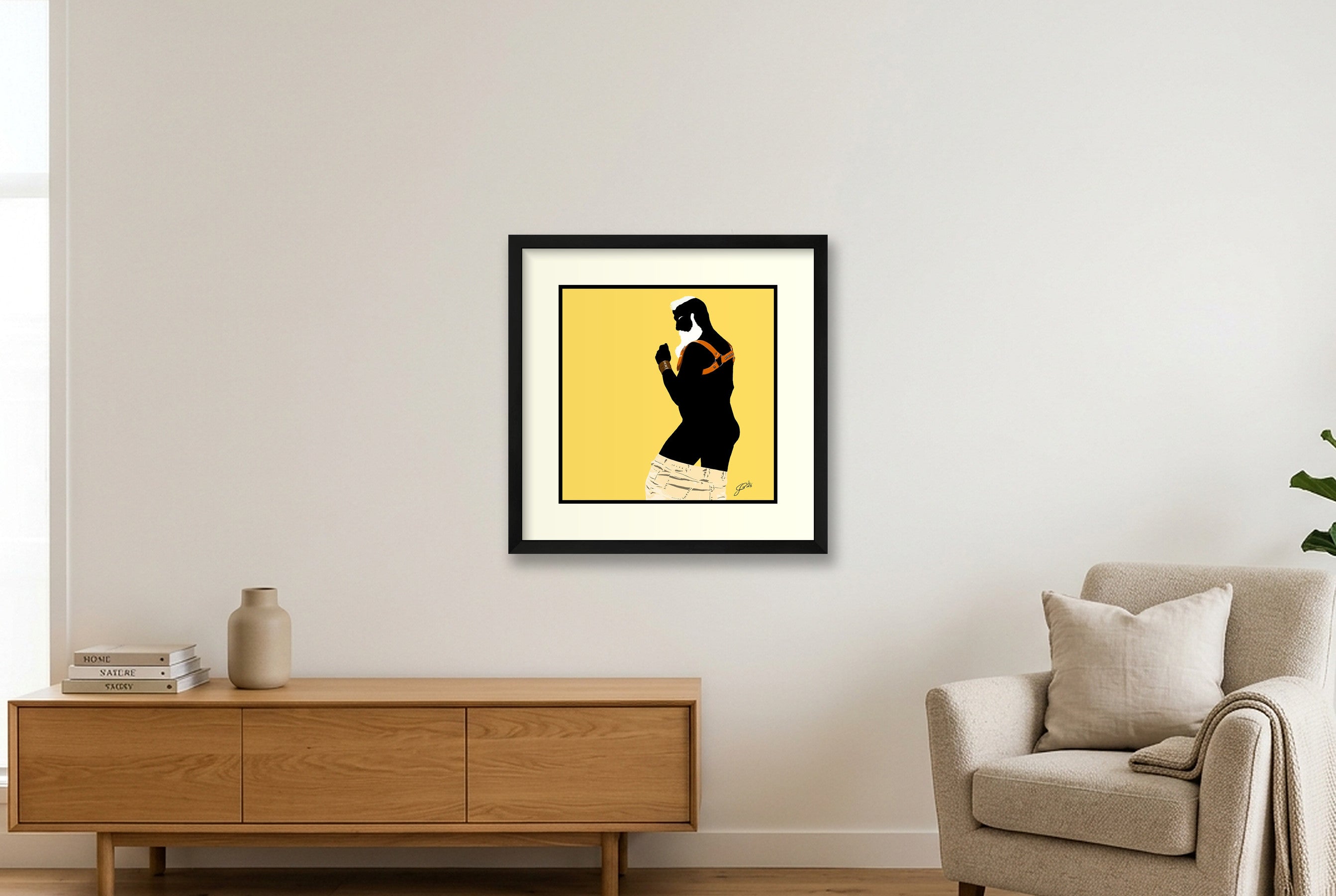 Bruce - Bear flag colours Art - Yellow — 40×40cm, 16×16" Black Frame