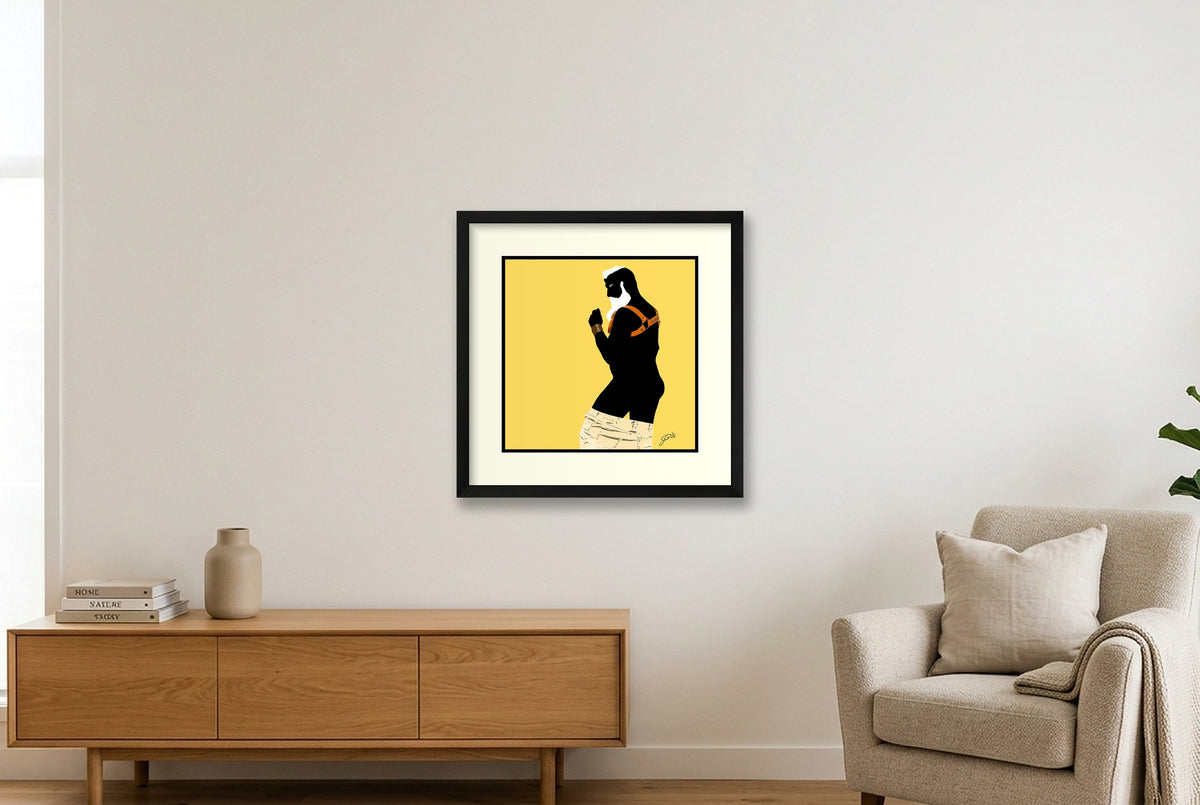 Bruce - Bear flag colours Art - Yellow — 40×40cm, 16×16" Black Frame