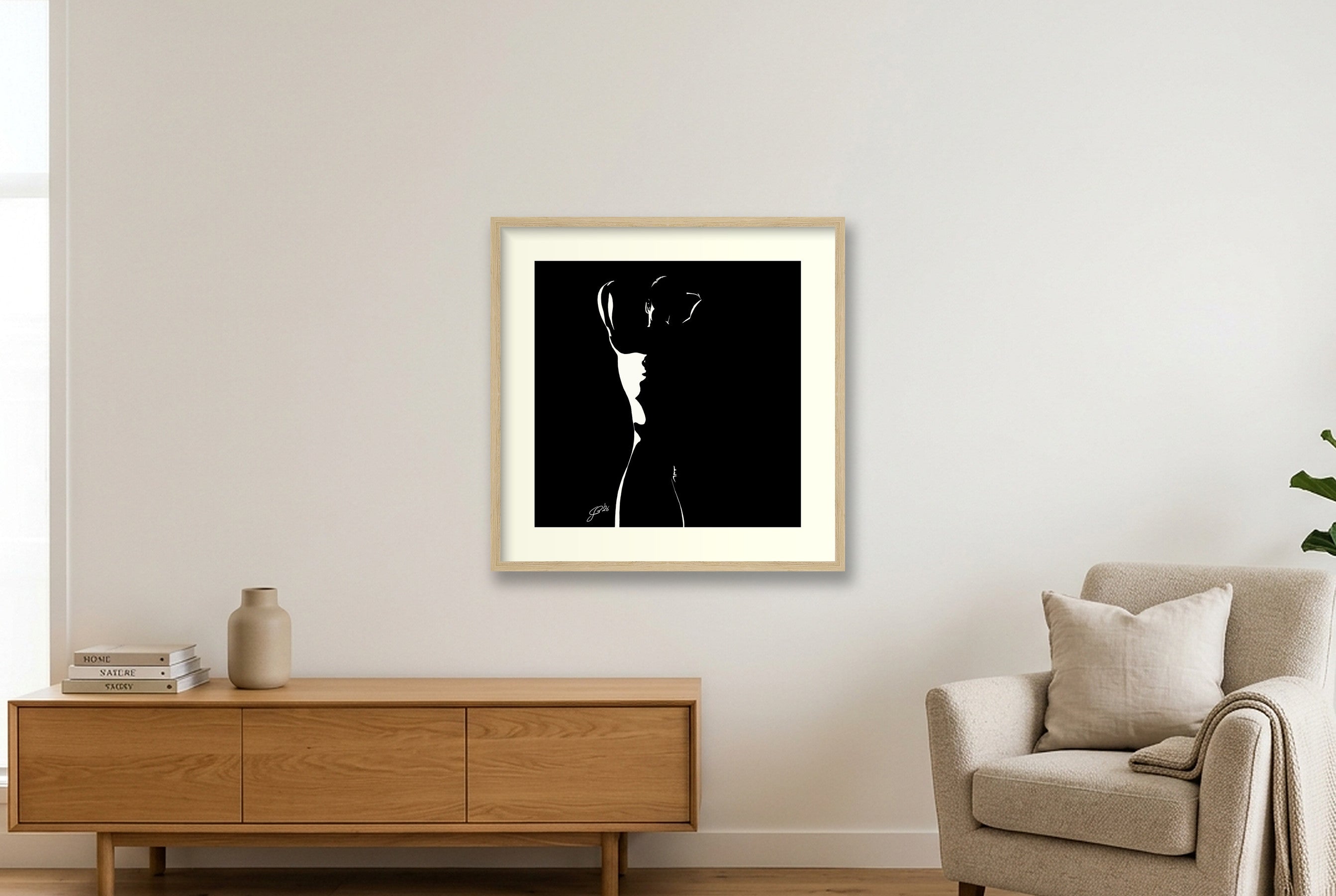 Muscles Mark “Negative space Bear” — 50×50cm, 20×20" Oak Frame