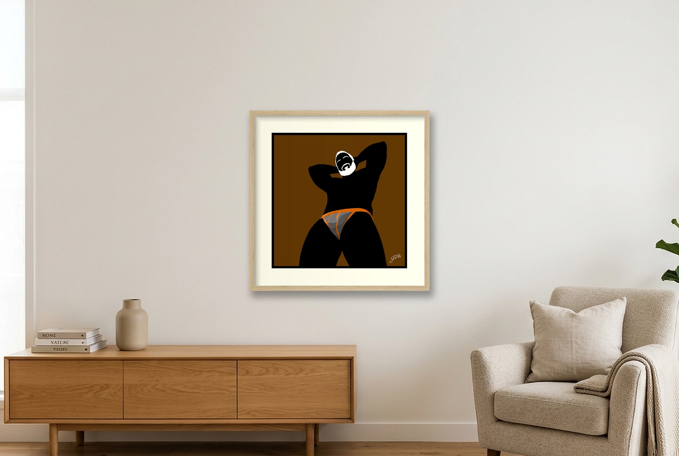 Frank - Bear flag colours Art - Brown — 50×50cm, 20×20" Oak Frame