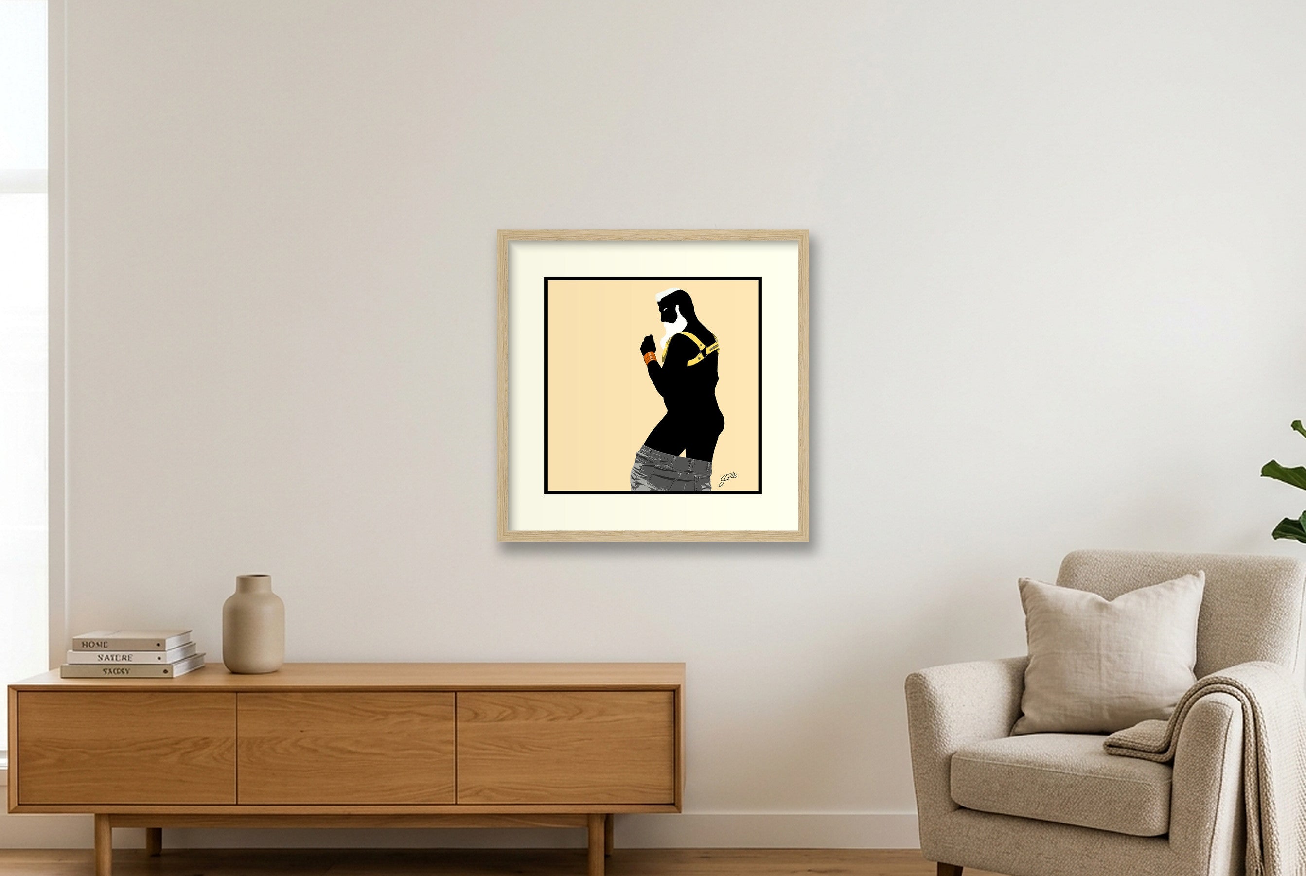 Bruce - Bear flag colours Art - Cream — 40×40cm, 16×16" Oak Frame