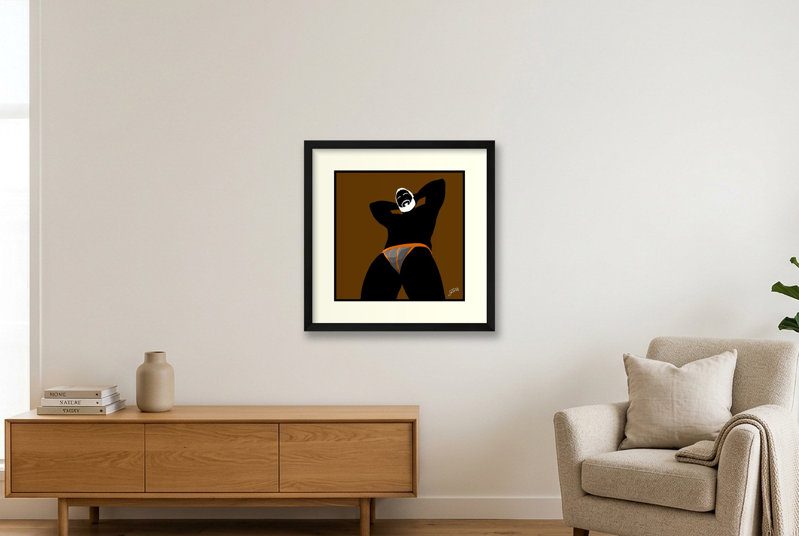 Frank - Bear flag colours Art - Brown — 40×40cm, 16×16" Black Frame