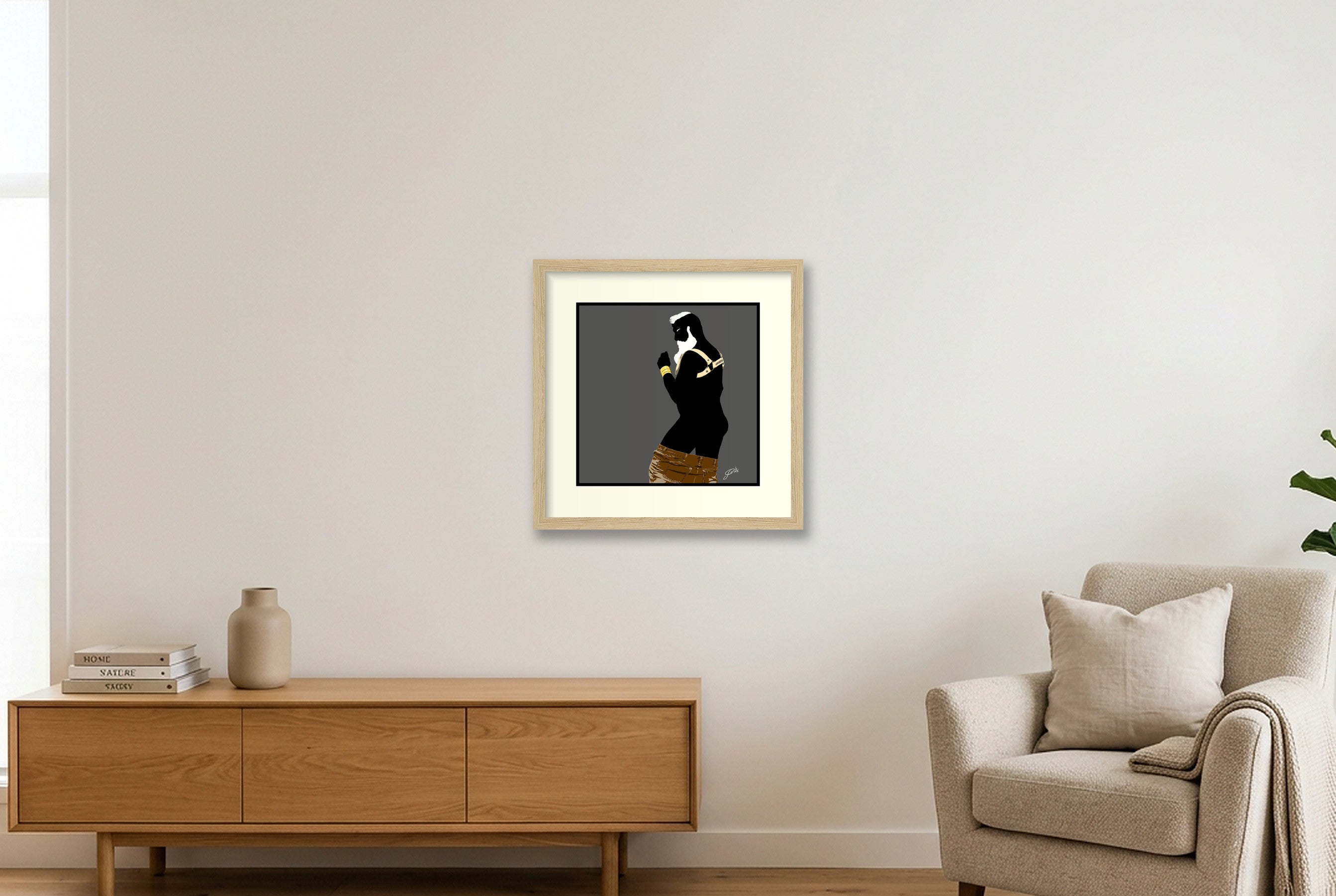 Bruce - Bear flag colours Art - Grey — 30×30cm, 12×12" Oak Frame