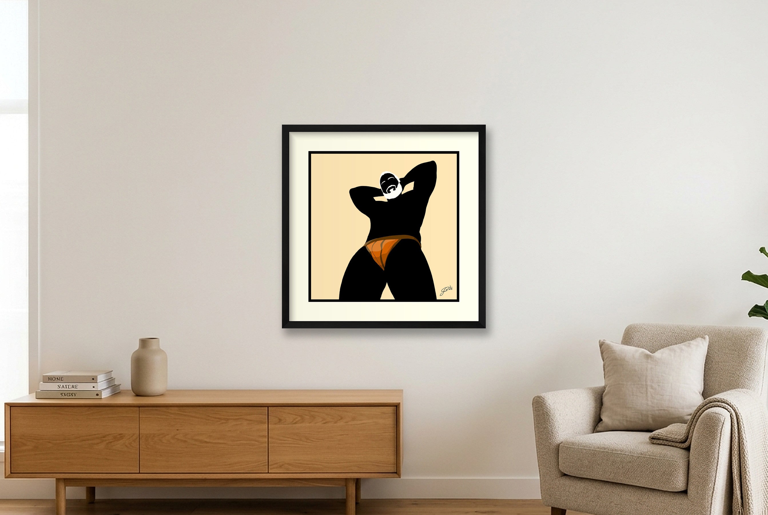 Frank - Bear flag colours Art - Cream — 50×50cm, 20×20" Black Frame