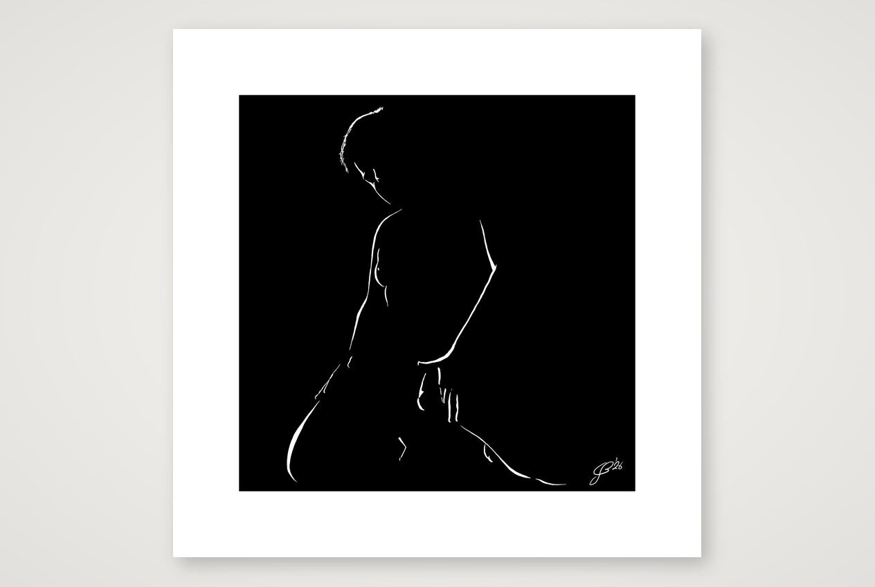 Kneeling Nathan “Negative space Bear” — 40×40cm, 16×16" Print only
