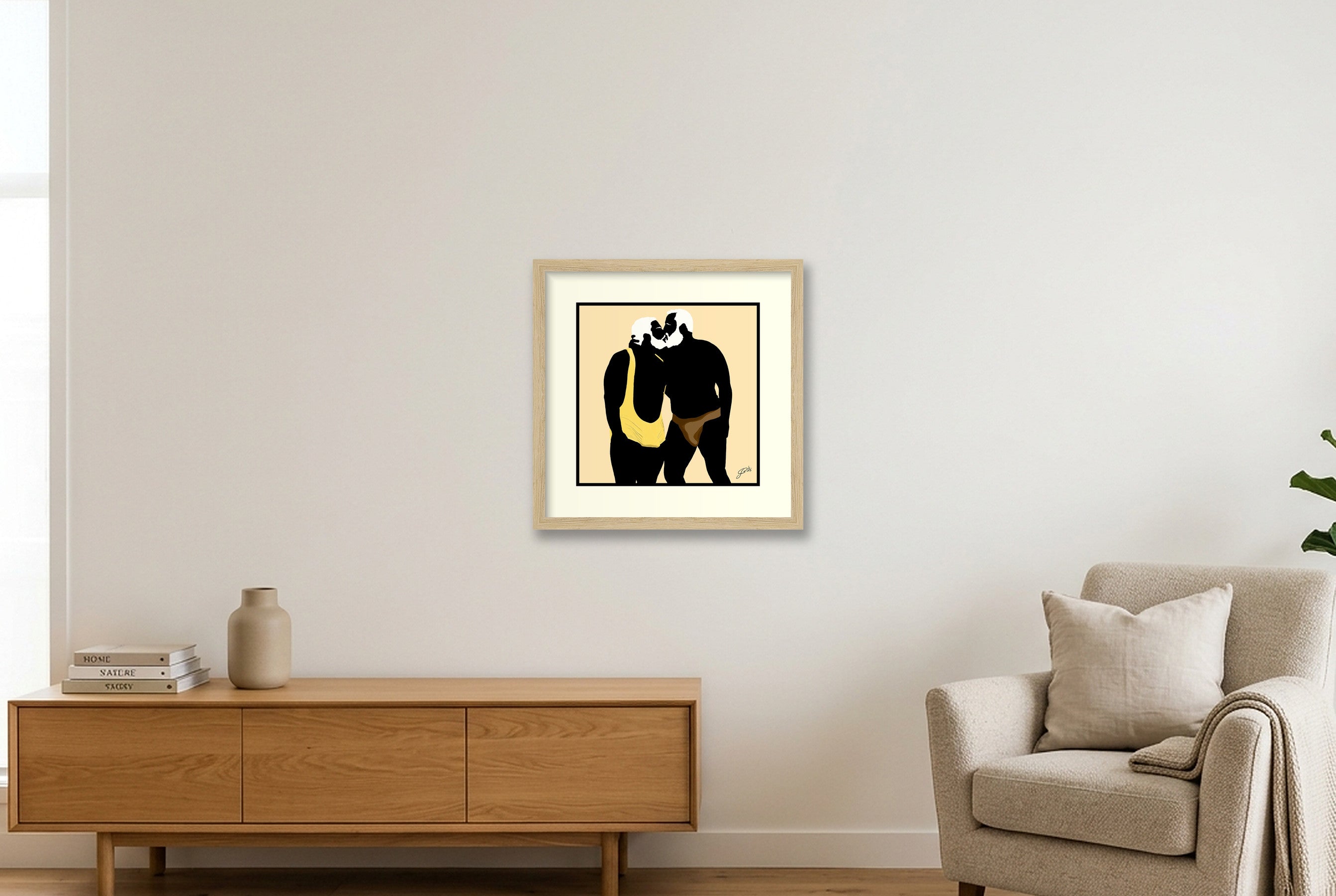Mark & Steve - Bear flag colours Art - Cream — 30×30cm, 12×12" Oak Frame