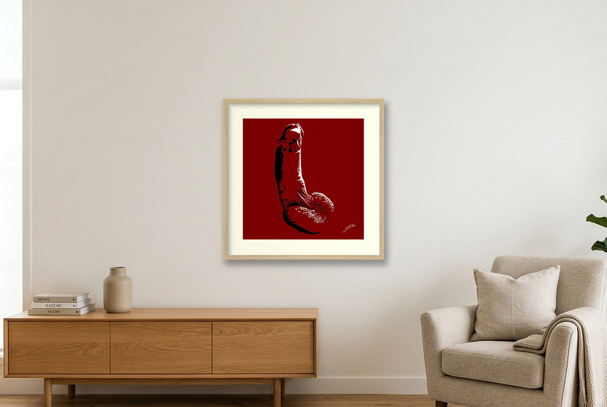 Phallic Art - Otto — 50×50cm, 20×20" Oak Frame