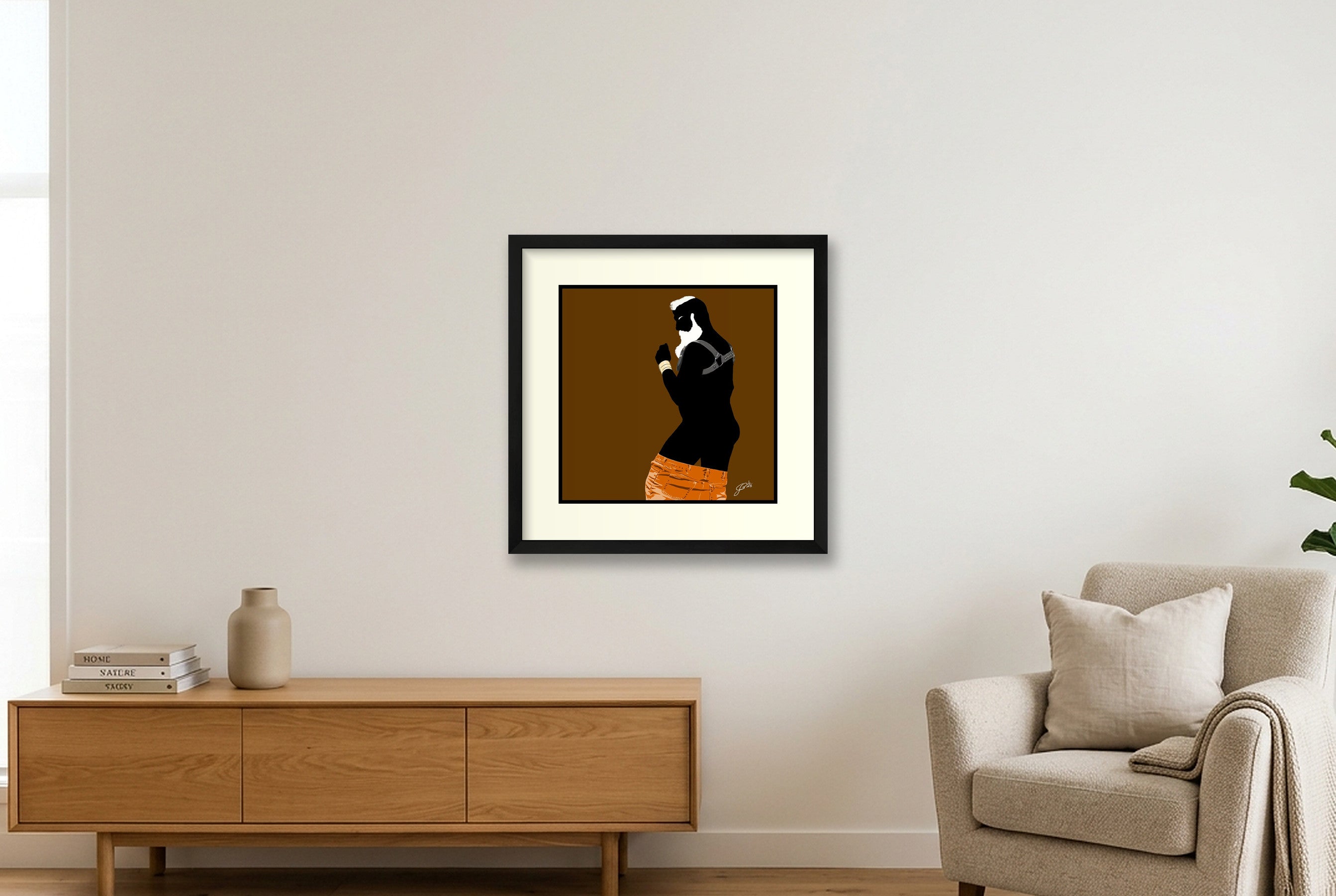Bruce - Bear flag colours Art - Brown — 40×40cm, 16×16" Black Frame