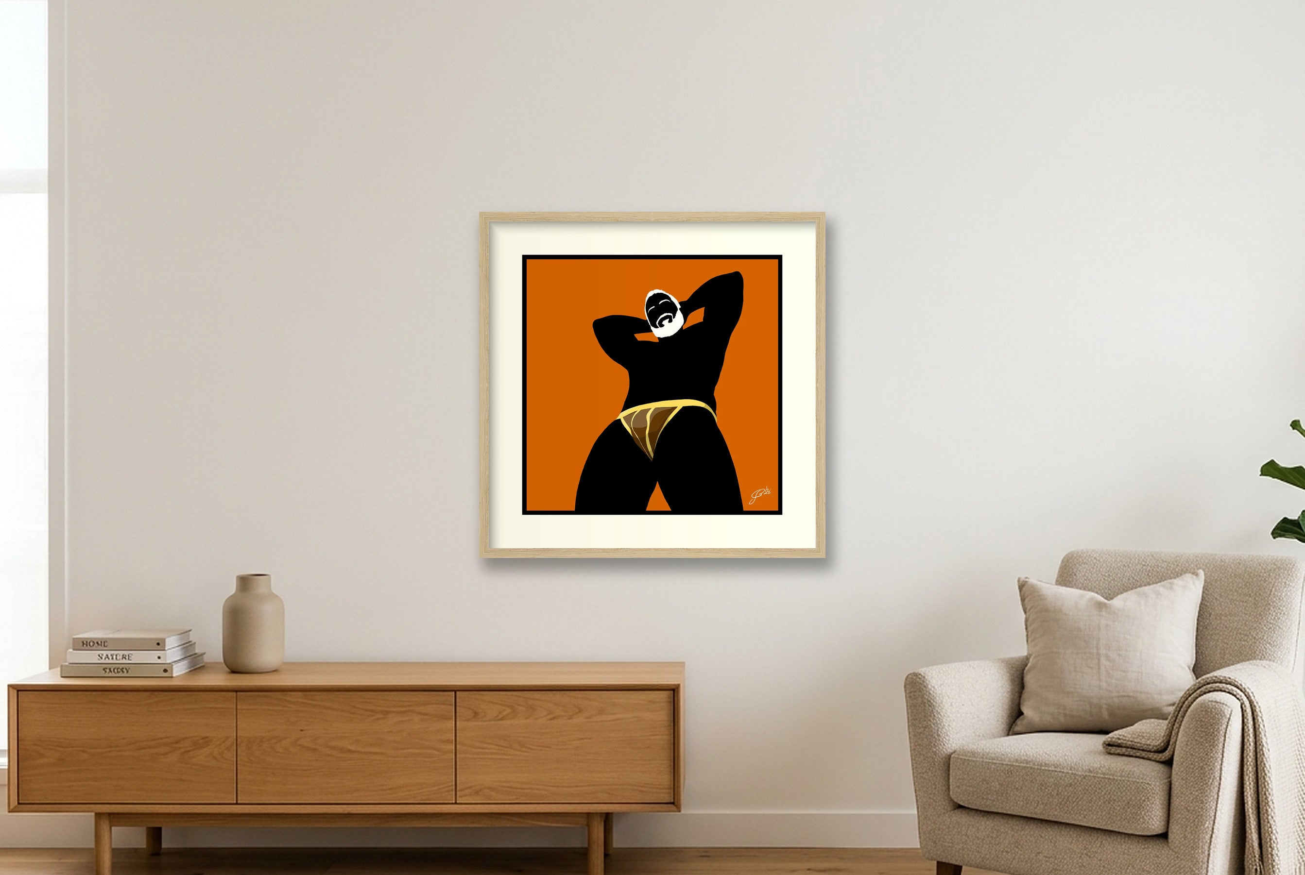 Frank - Bear flag colours Art - Orange — 50×50cm, 20×20" Oak Frame