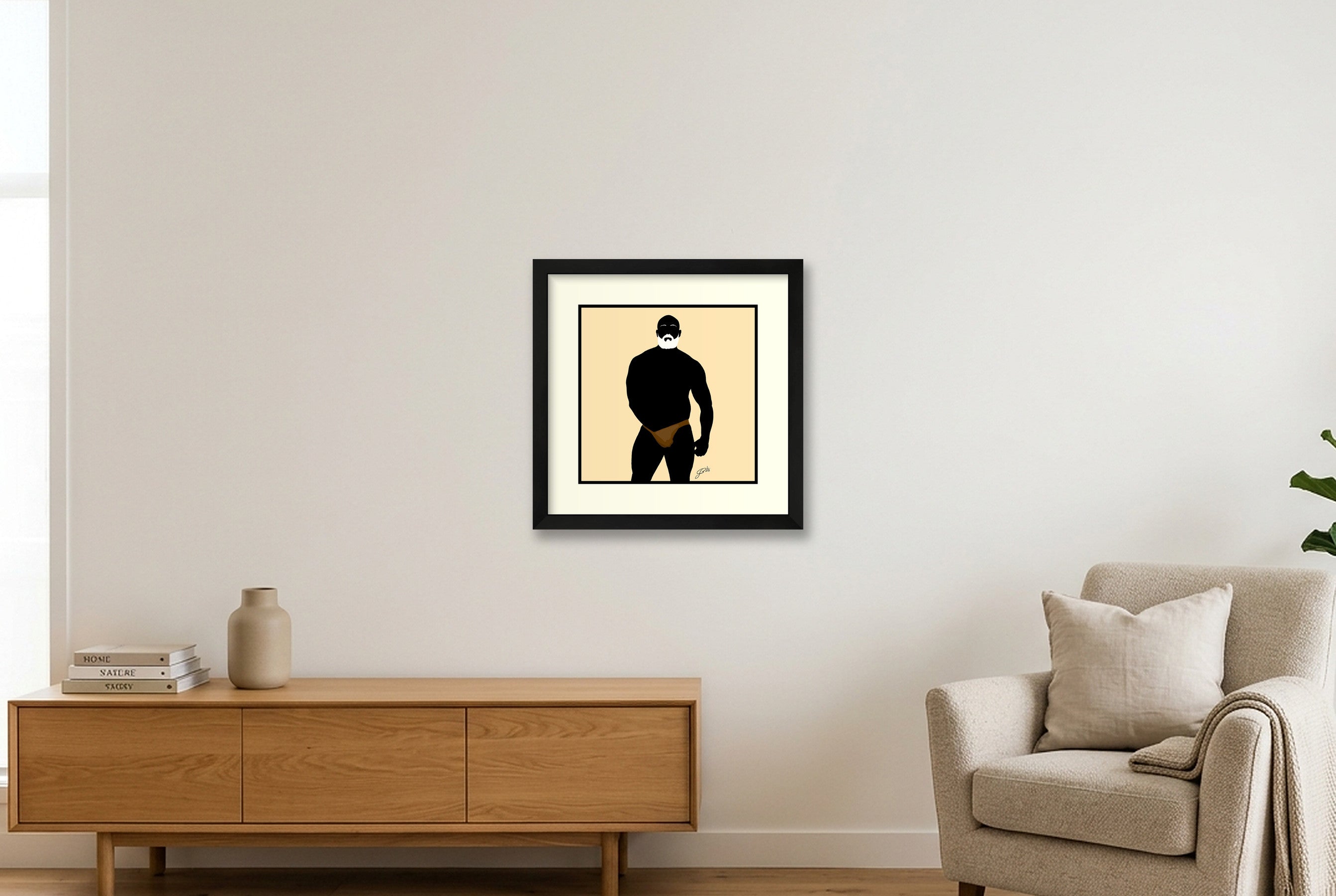 Rex - Bear flag colours Art - Cream — 30×30cm, 12×12" Black Frame