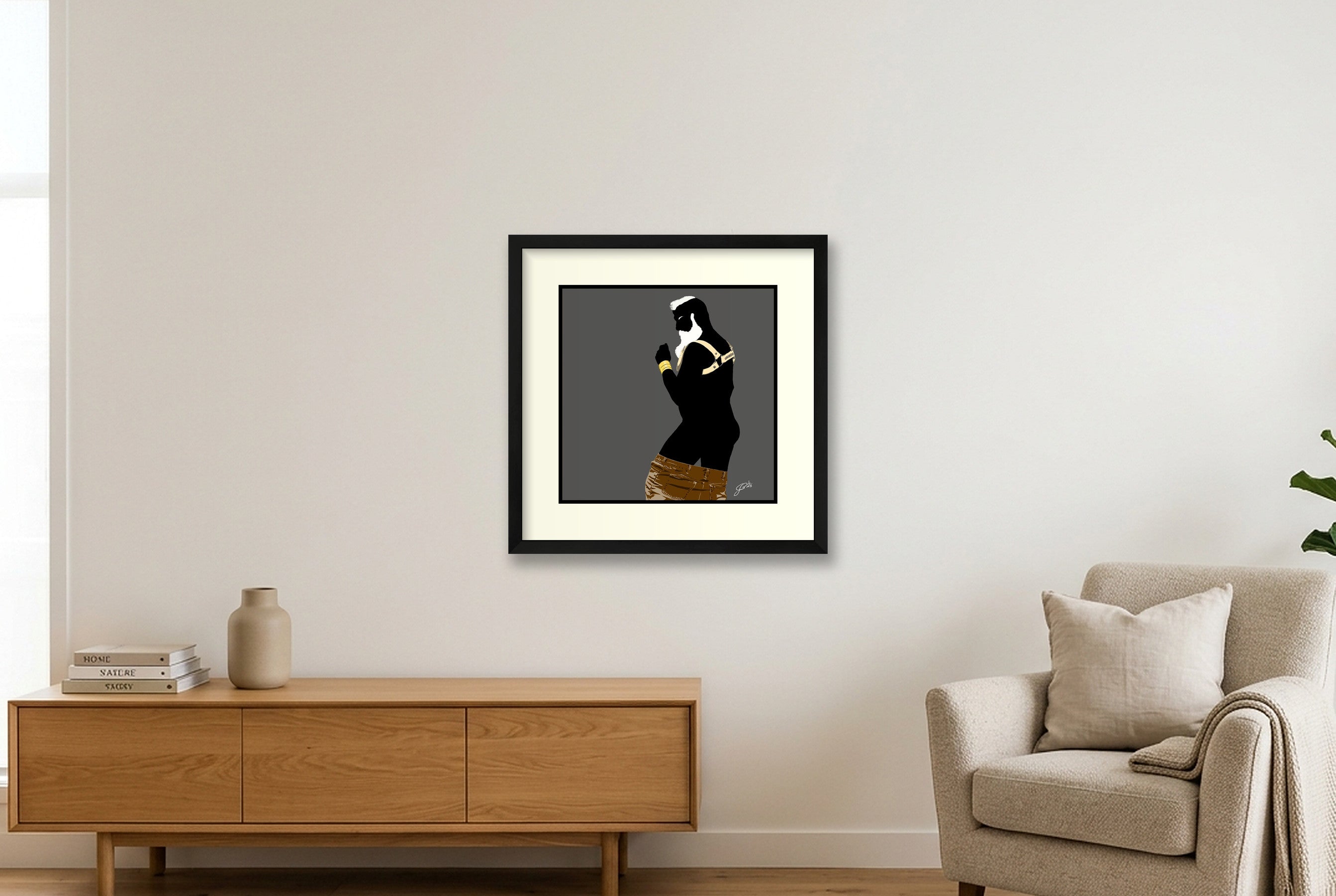 Bruce - Bear flag colours Art - Grey — 40×40cm, 16×16" Black Frame