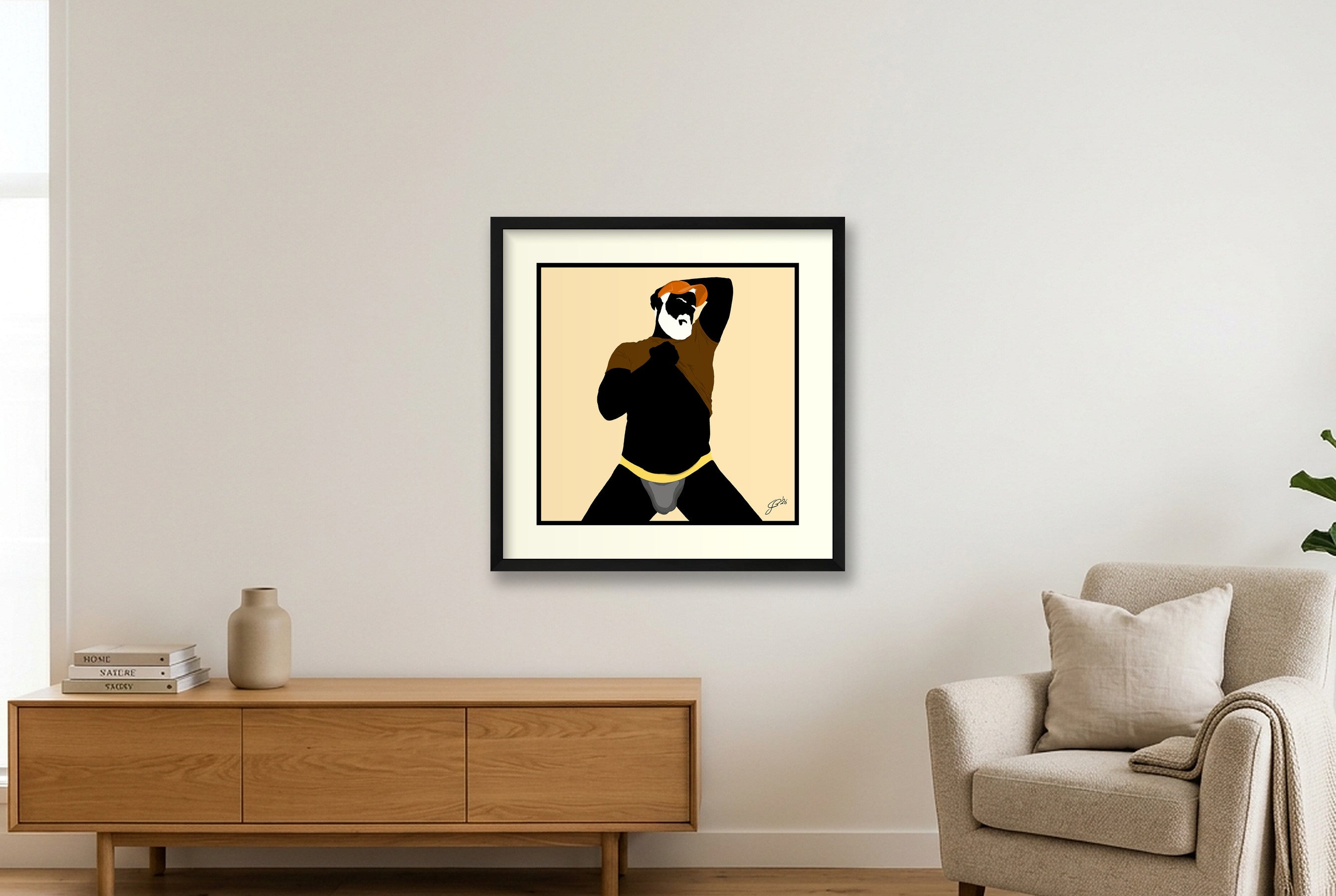 Ben - Bear flag colours Art - Cream — 50×50cm, 20×20" Black Frame