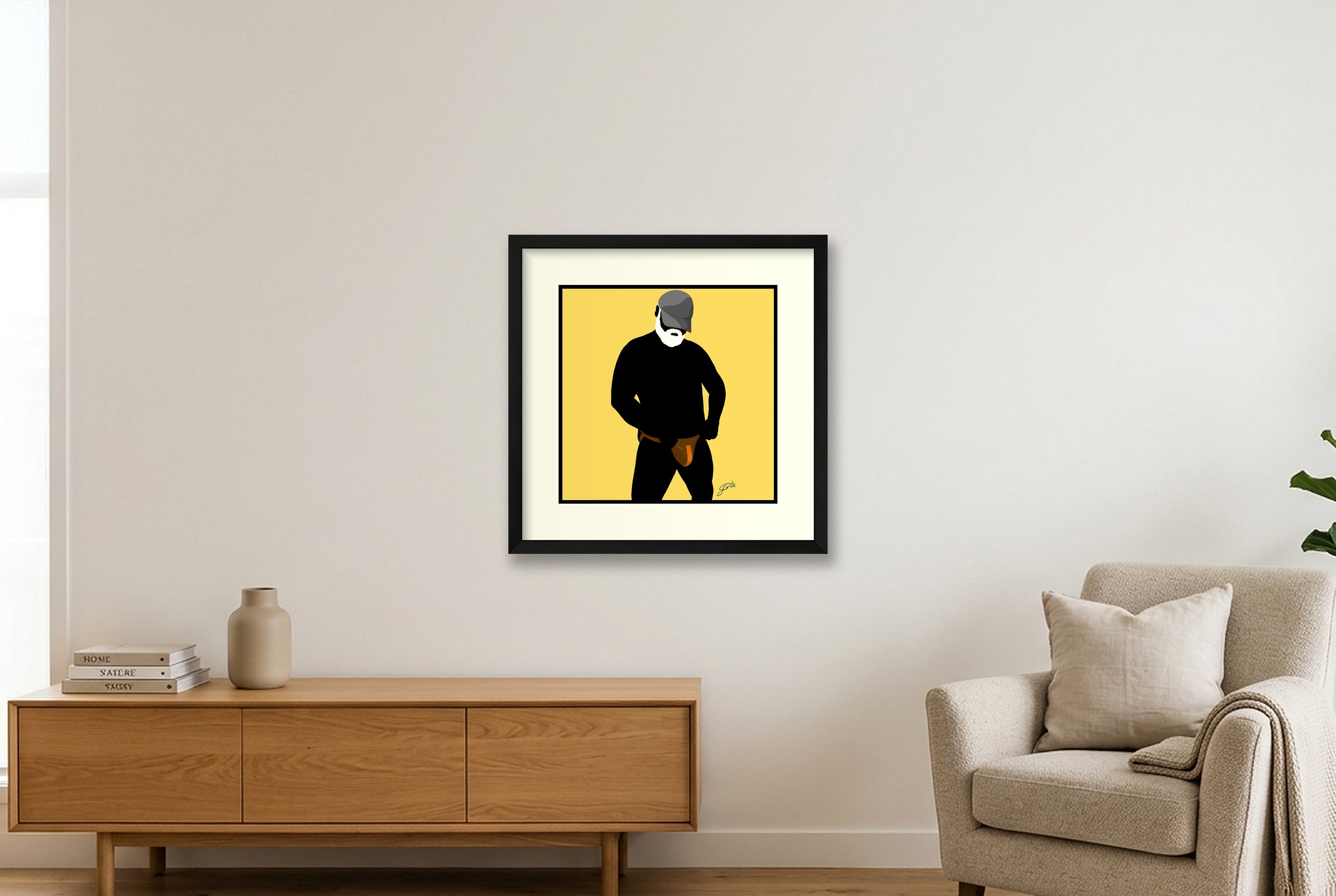 Jim - Bear flag colours Art - Yellow — 40×40cm, 16×16" Black Frame
