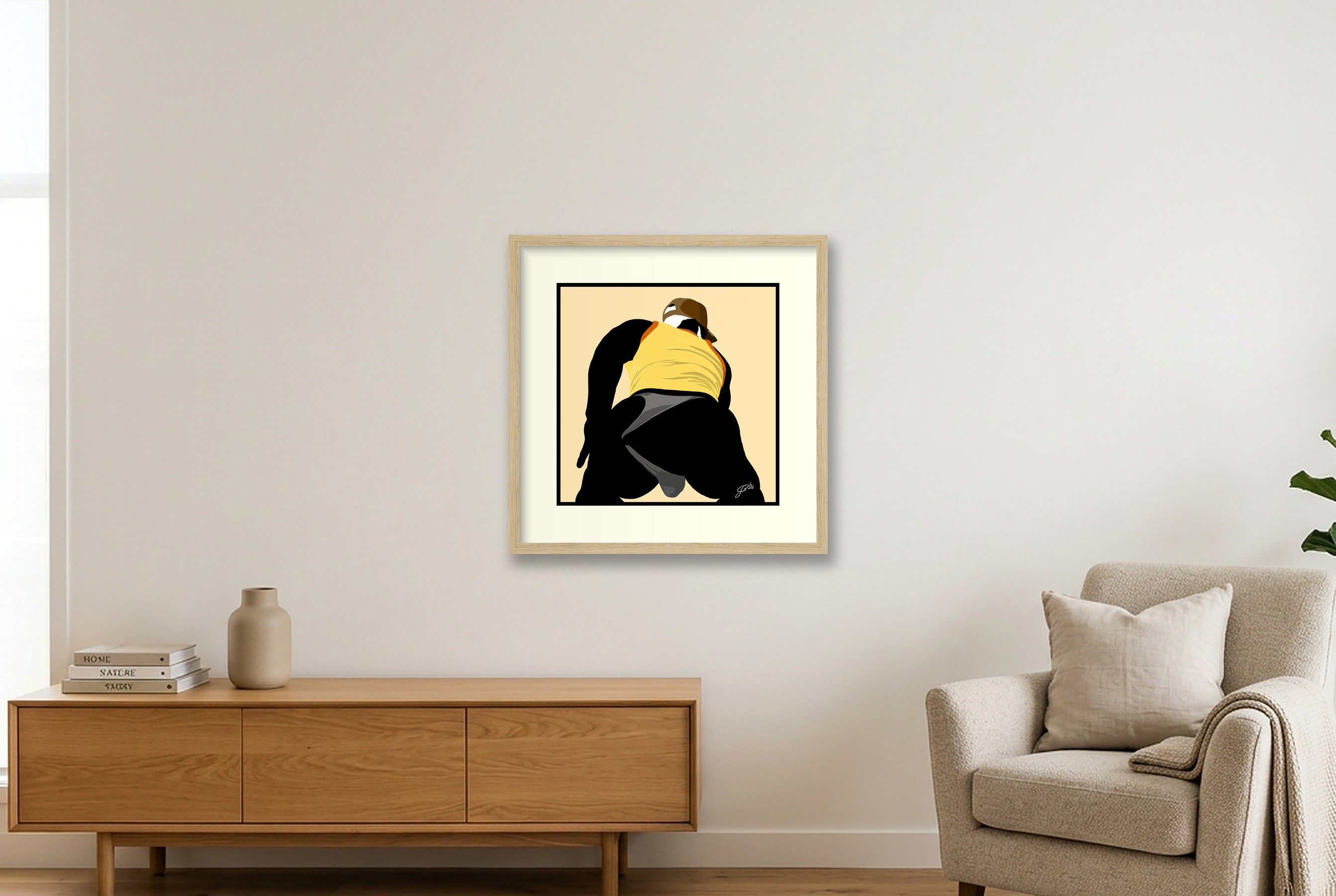 Tom - Bear flag colours Art - Cream — 40×40cm, 16×16" Oak Frame