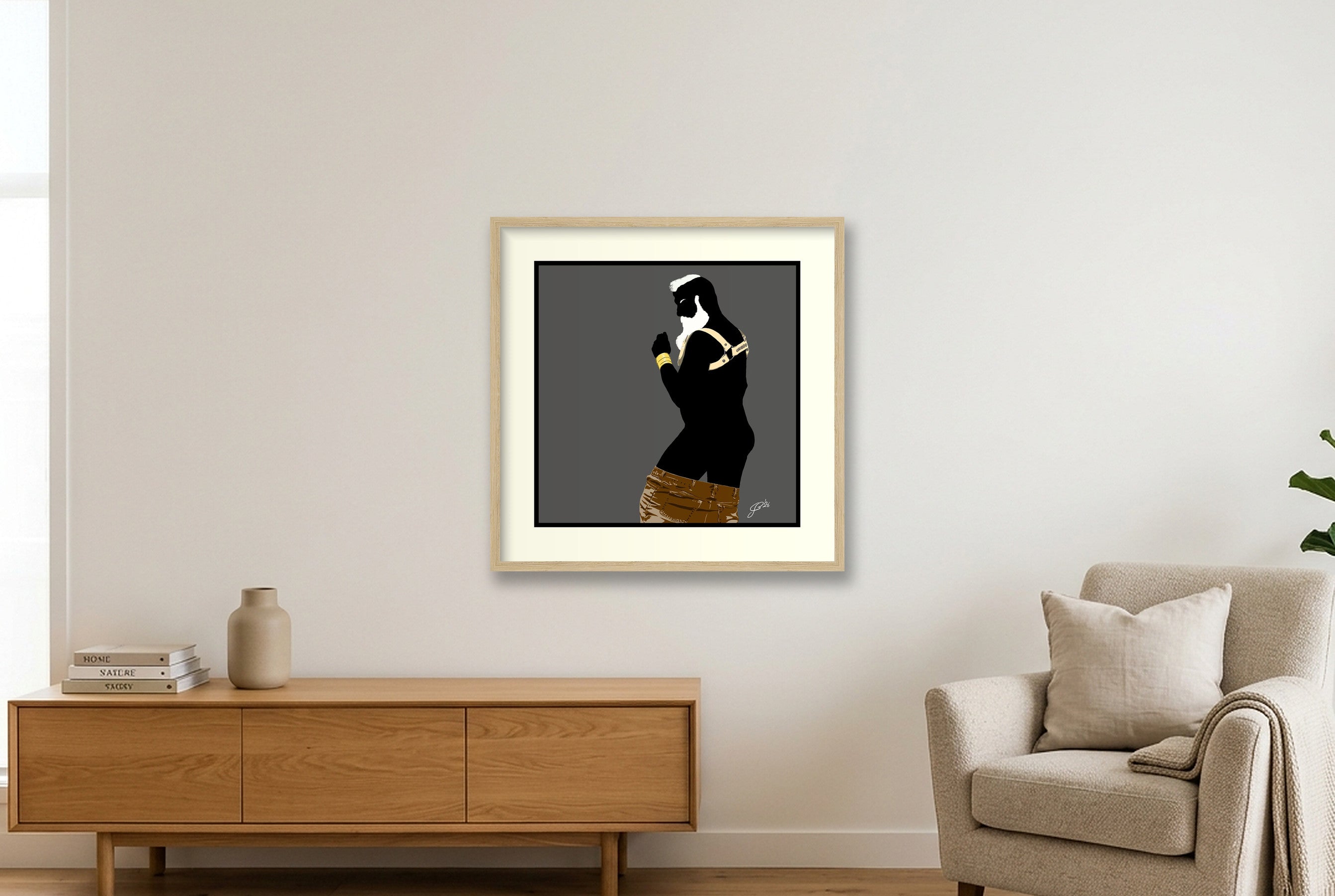 Bruce - Bear flag colours Art - Grey — 50×50cm, 20×20" Oak Frame